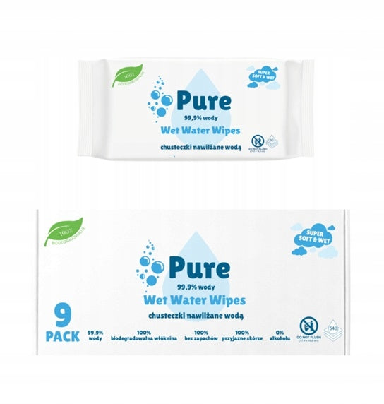Wet wipes 99,9% water Pure Water Wipes BIO 9x60 pcs