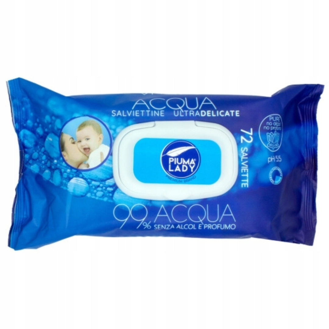 Wet wipes 99% water 72pcs - Piuma Lady Italian premium quality