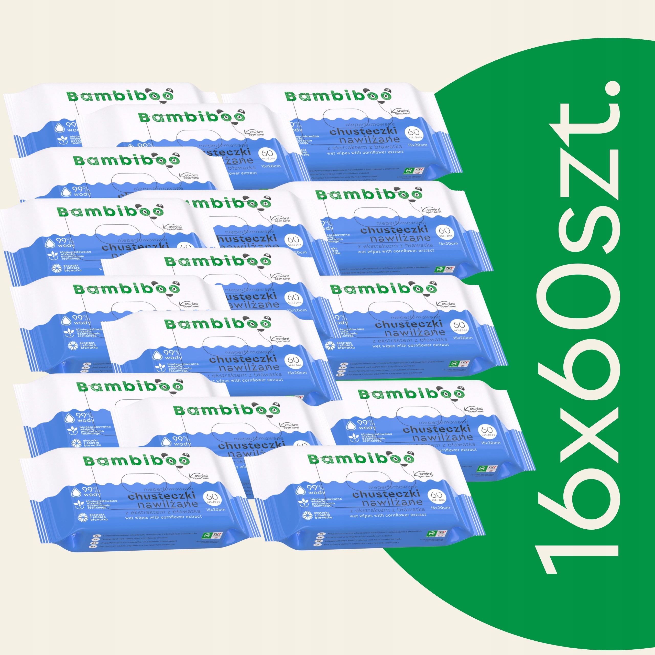 Wet wipes Bambiboo 16x60pcs 960 With Bławatka Extract 99% water Packaging status original