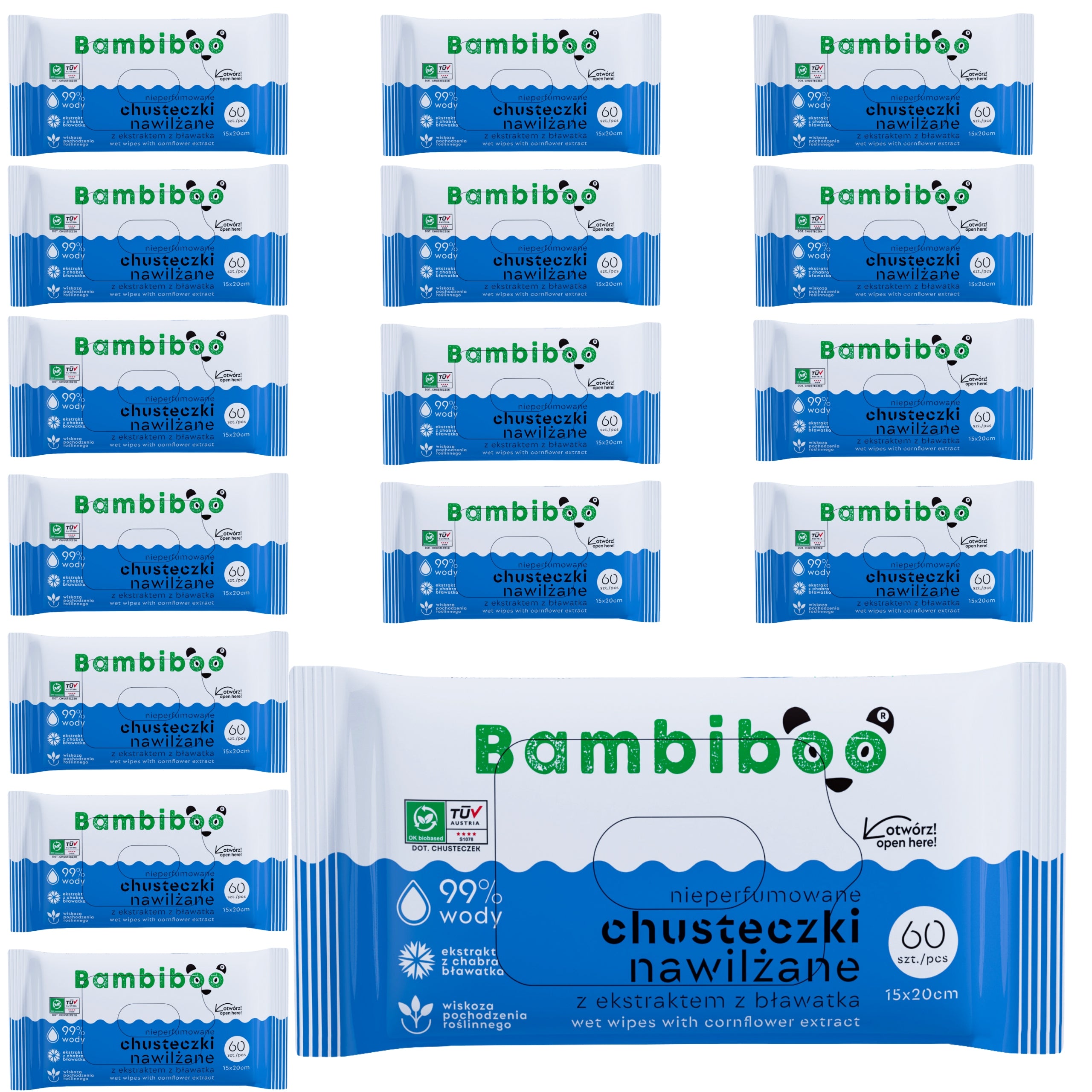 Wet wipes Bambiboo 16x60pcs 960 With Bławatka Extract 99% water
