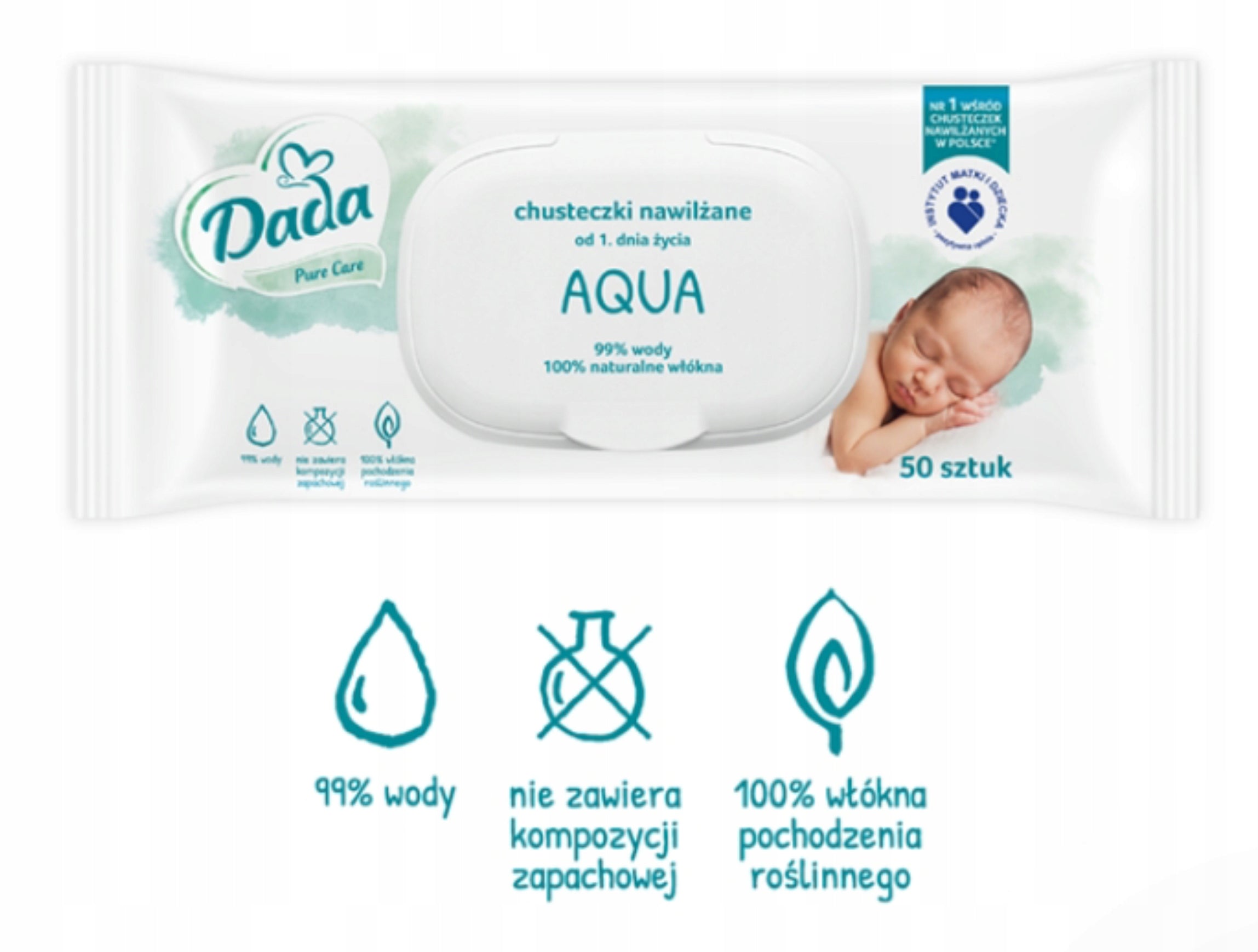 Wet wipes Dada Aqua with clip 99% Water 6x50 pieces Brand Dada