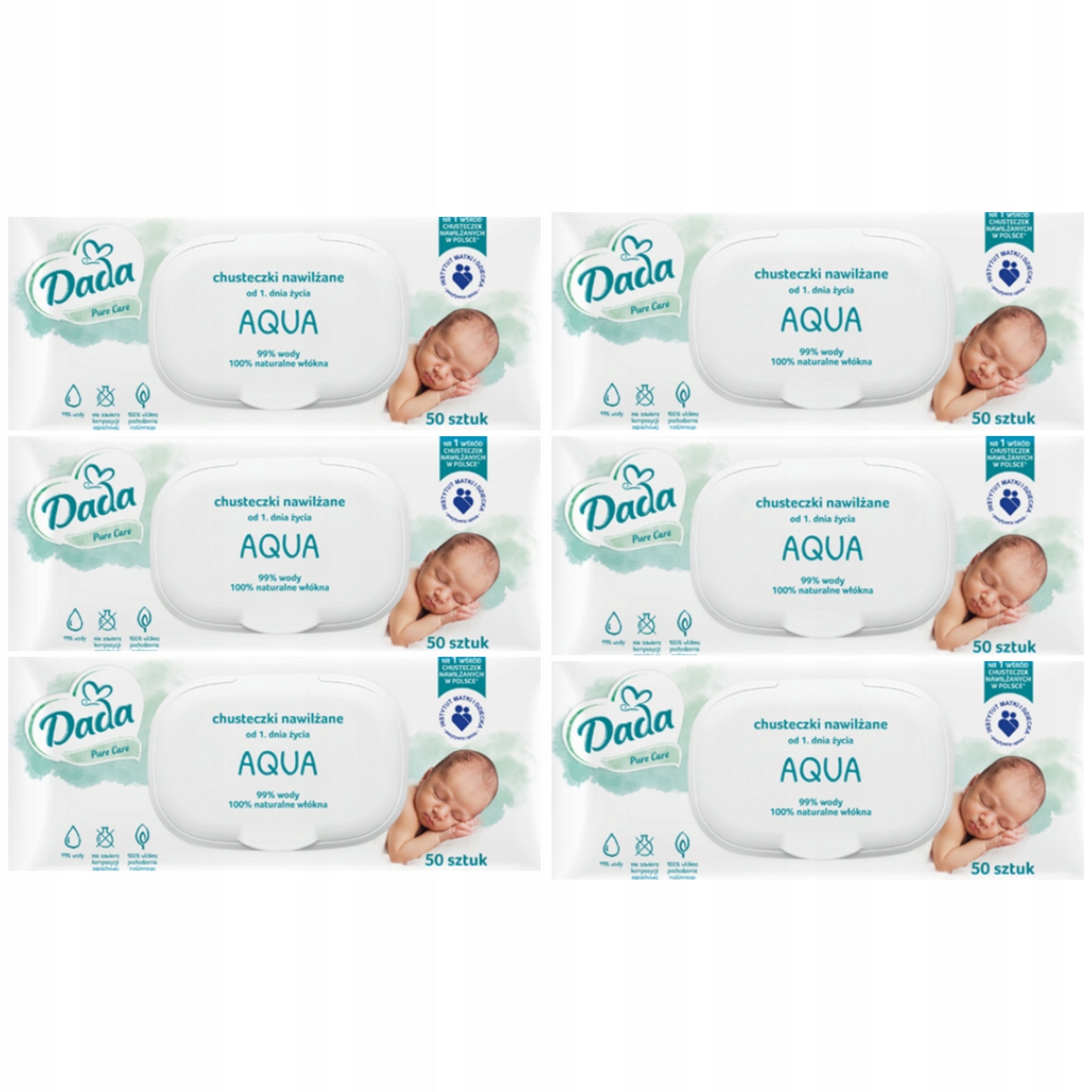 Wet wipes Dada Aqua with clip 99% Water 6x50 pieces
