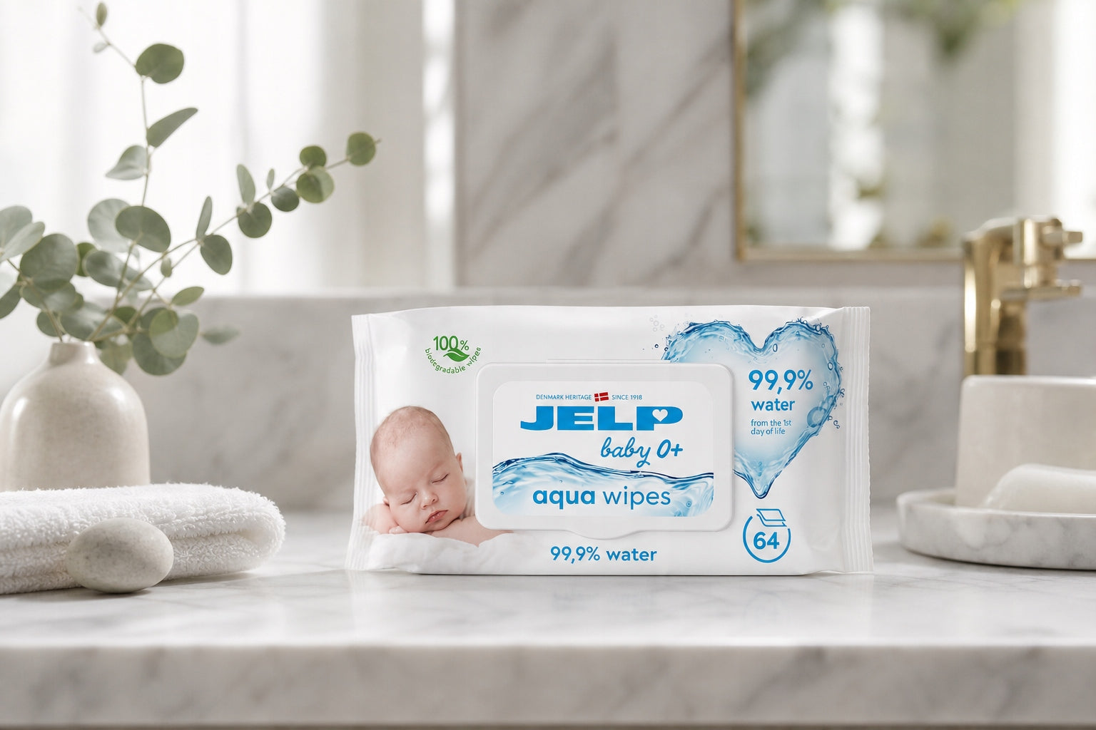 Wet wipes JELP Baby 0+ for sensitive skin 99,9% water 64 pcs Medical device no
