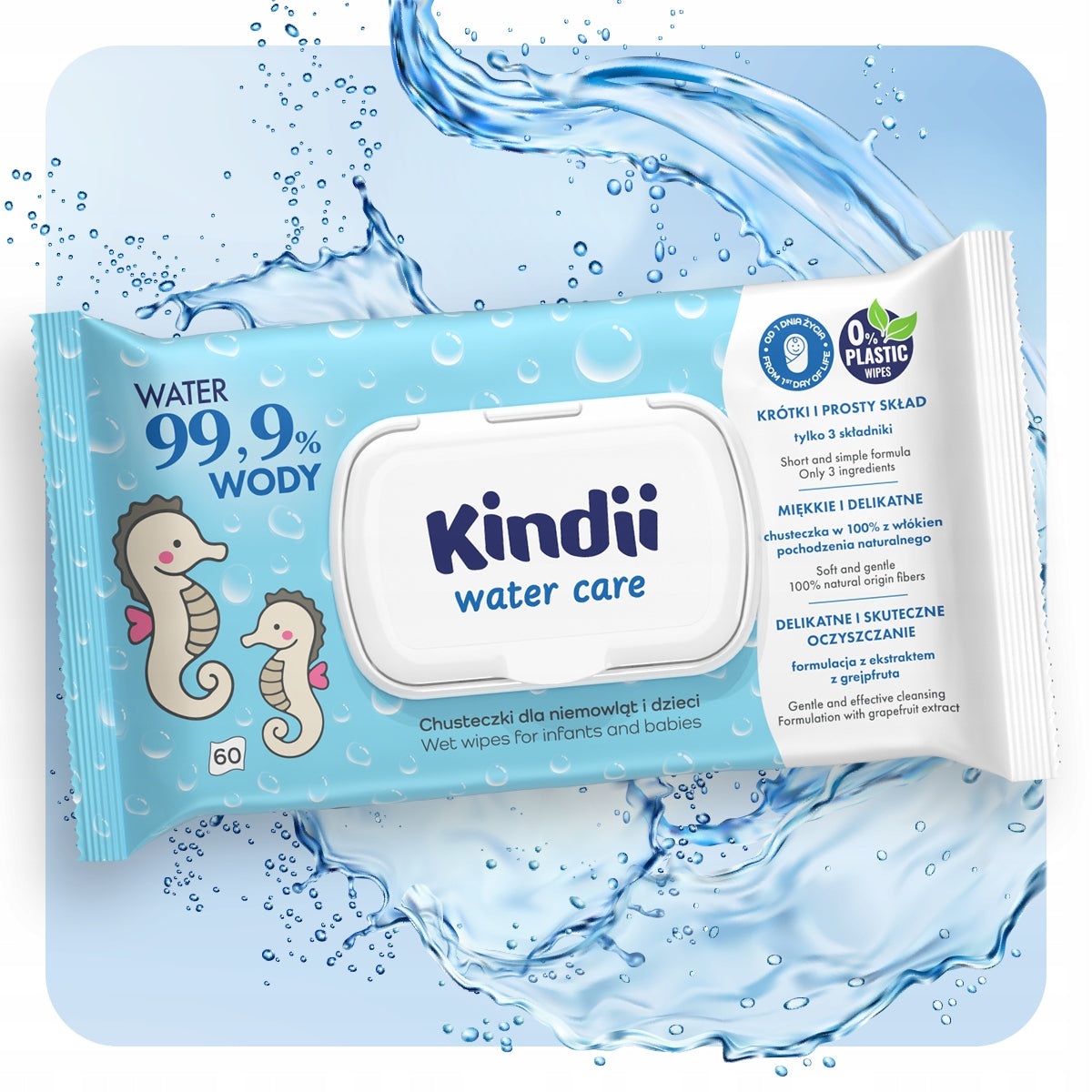 Wet wipes Kindii Water Care wet for children 99,9% water 12x60pcs Brand Kindii
