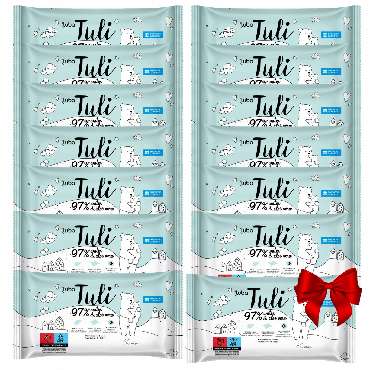 Wet wipes Luba Tuli for children 97% water and aloe vera 13+1