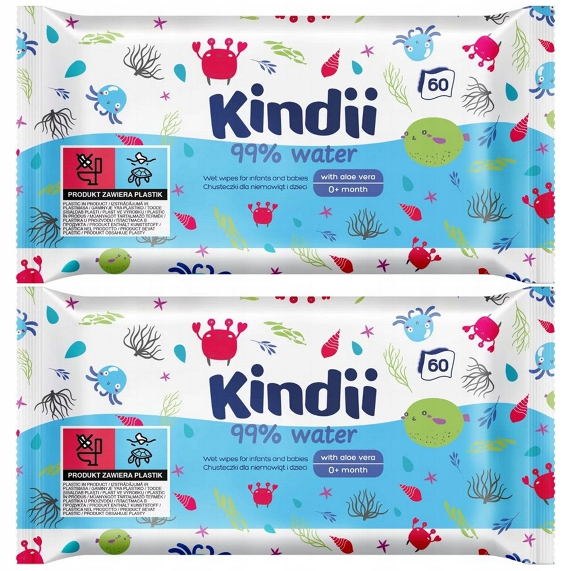 Wet wipes for babies and children Kindii 99% WATER AloeVera 2pcs