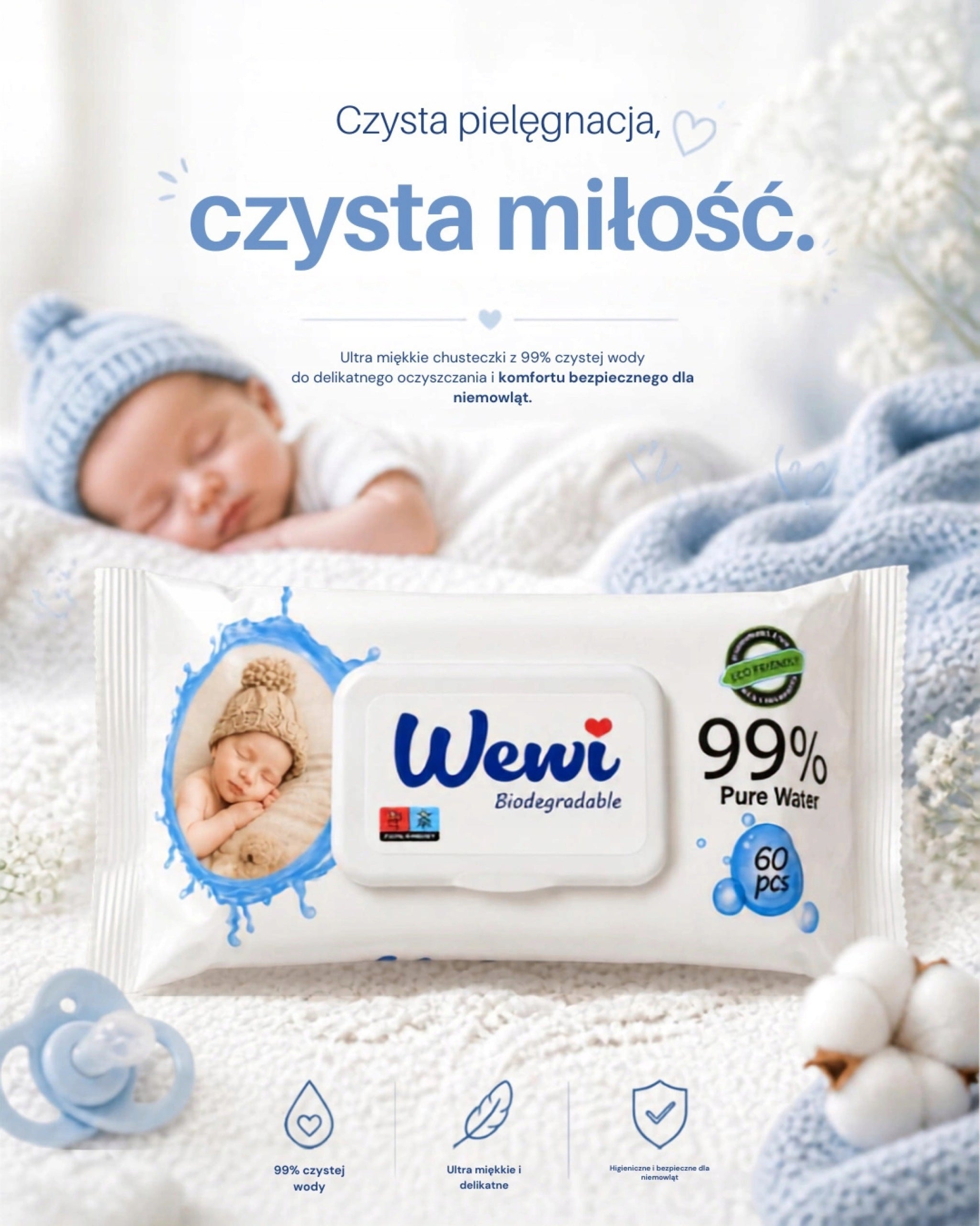 Wet wipes for babies, children 99%water Wewi Biodegradable 12x60 Brand Ariya