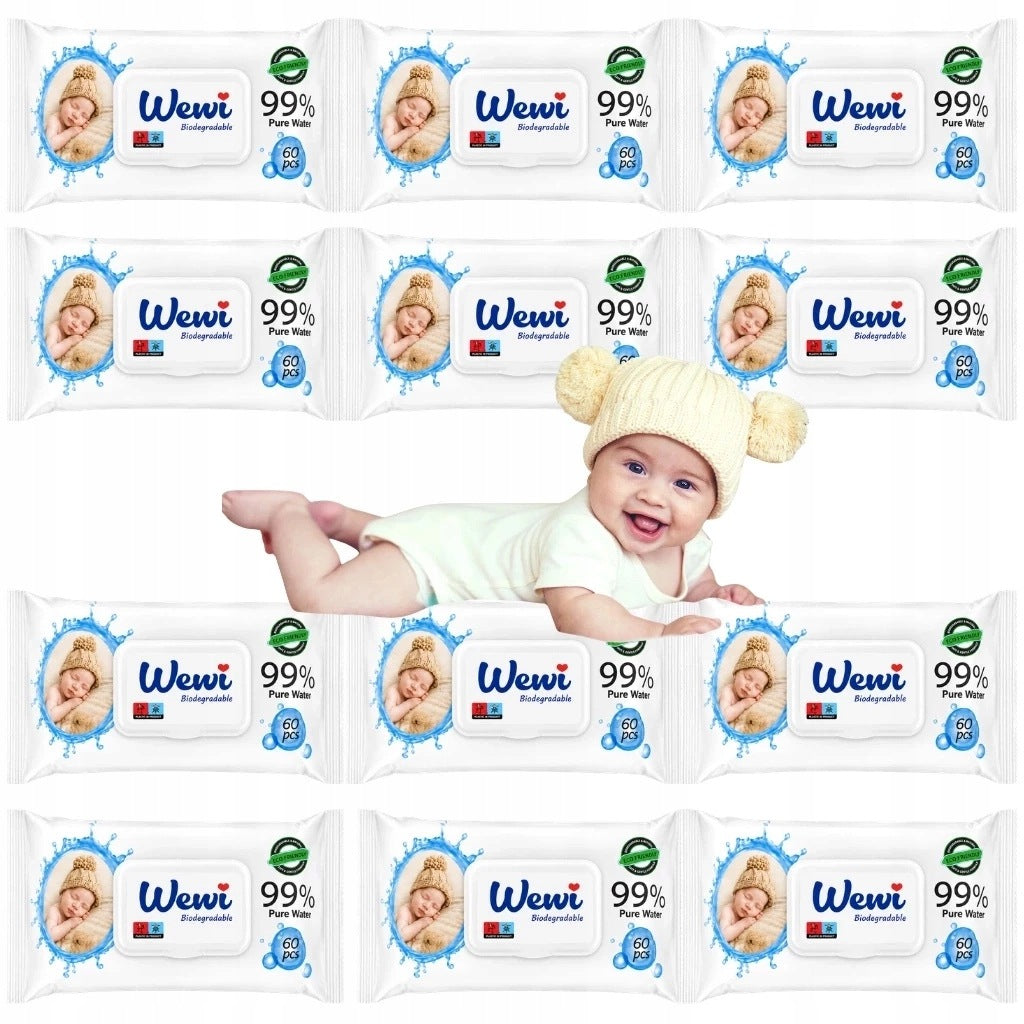 Wet wipes for babies, children 99%water Wewi Biodegradable 12x60