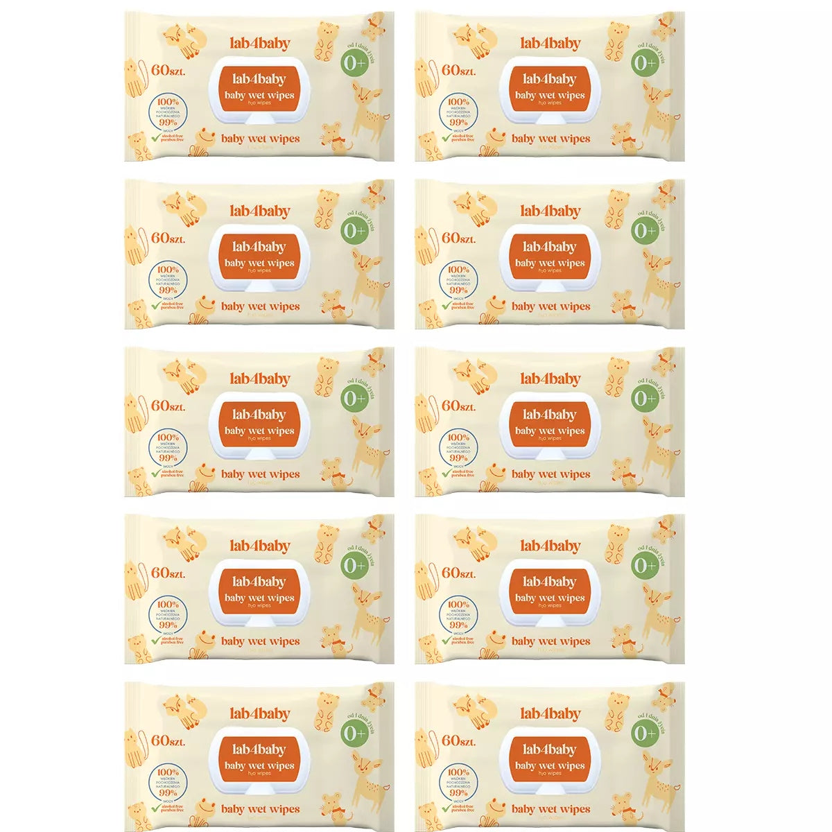 Wet wipes water 99% h2o baby wet wipes lab4baby 10x60 pcs.