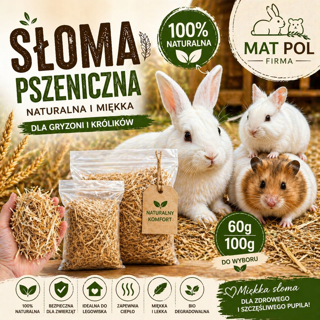 Wheat straw for rabbits and rodents 100% mulch soft bed 100g Brand no brand