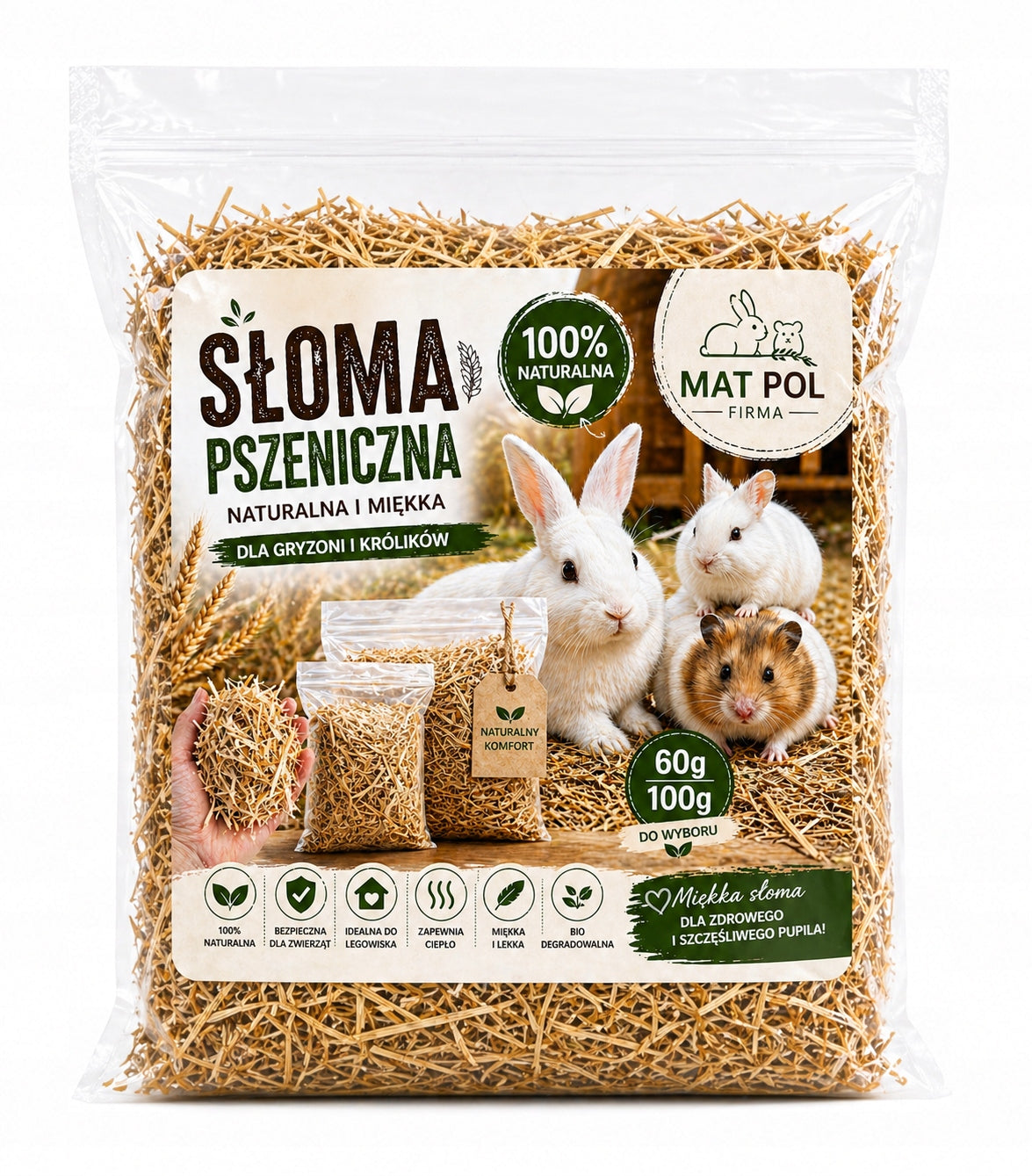 Wheat straw for rabbits and rodents 100% mulch soft bed 100g