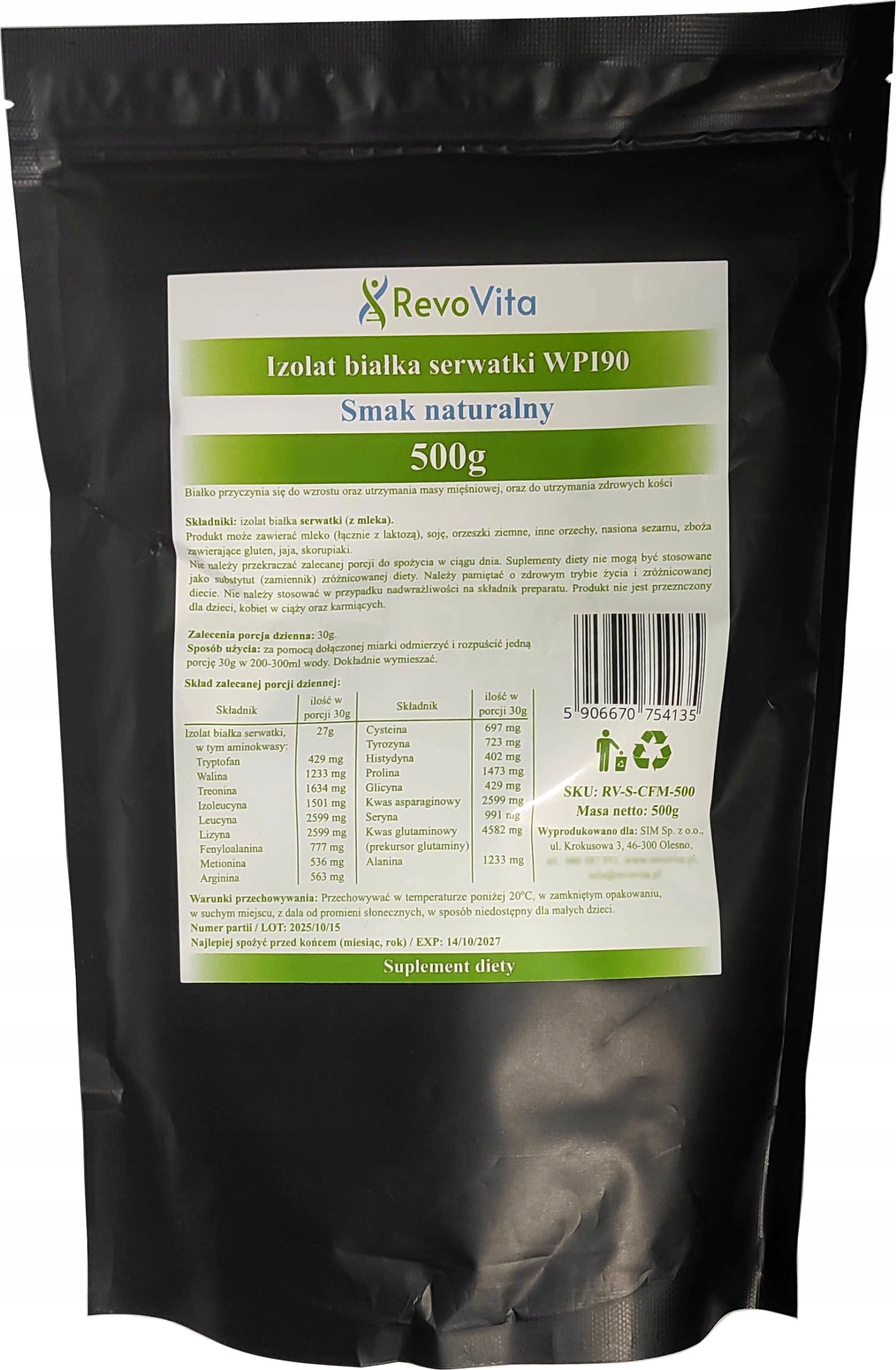 Whey Protein Isolate 90% WPI Natural Whey Protein Isolate 500g