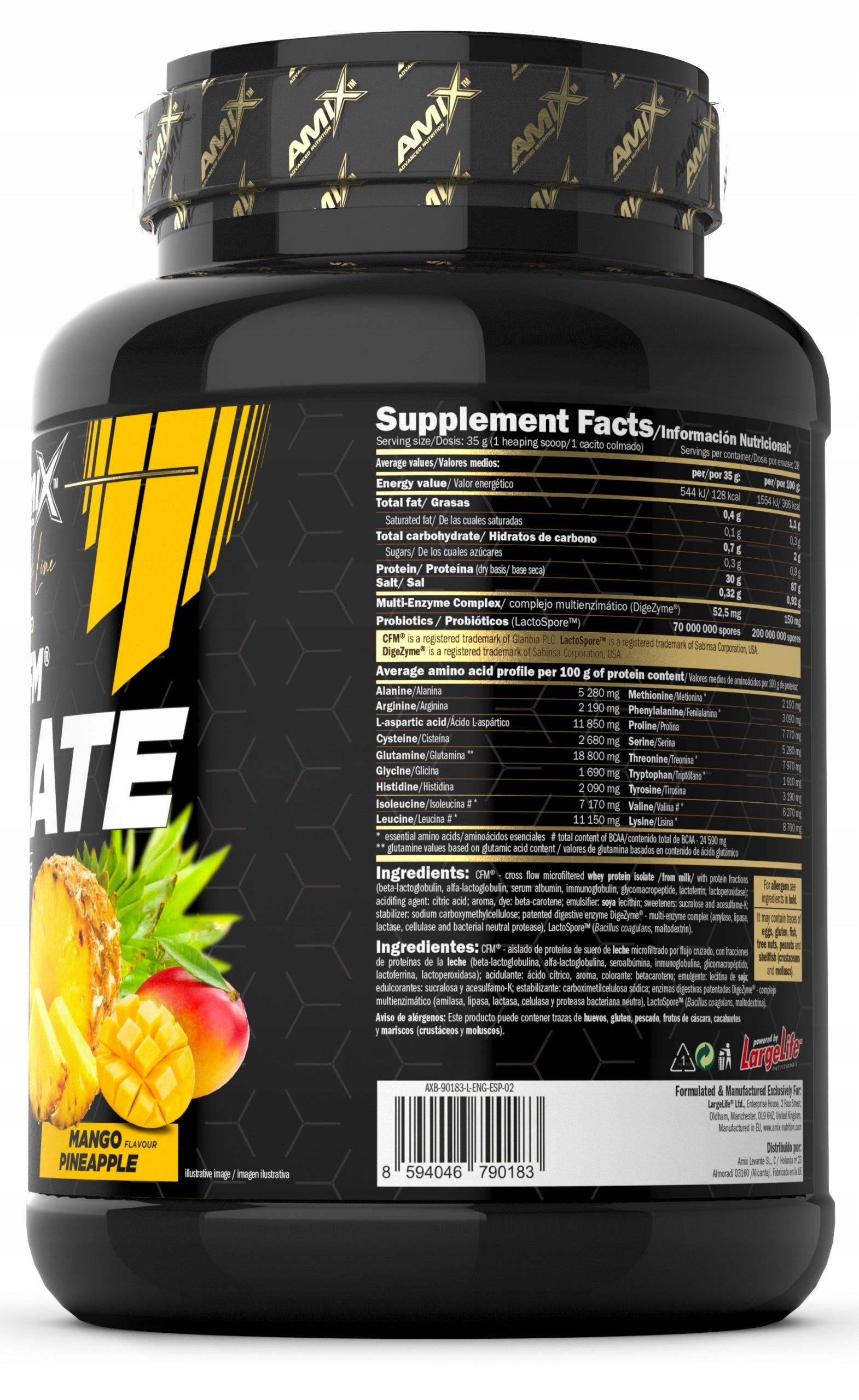 Whey Protein Isolate WPI CFM 1 kg Conditioner Mango Pineapple 87 percent Expiration date at least 1 year from the date of purchase