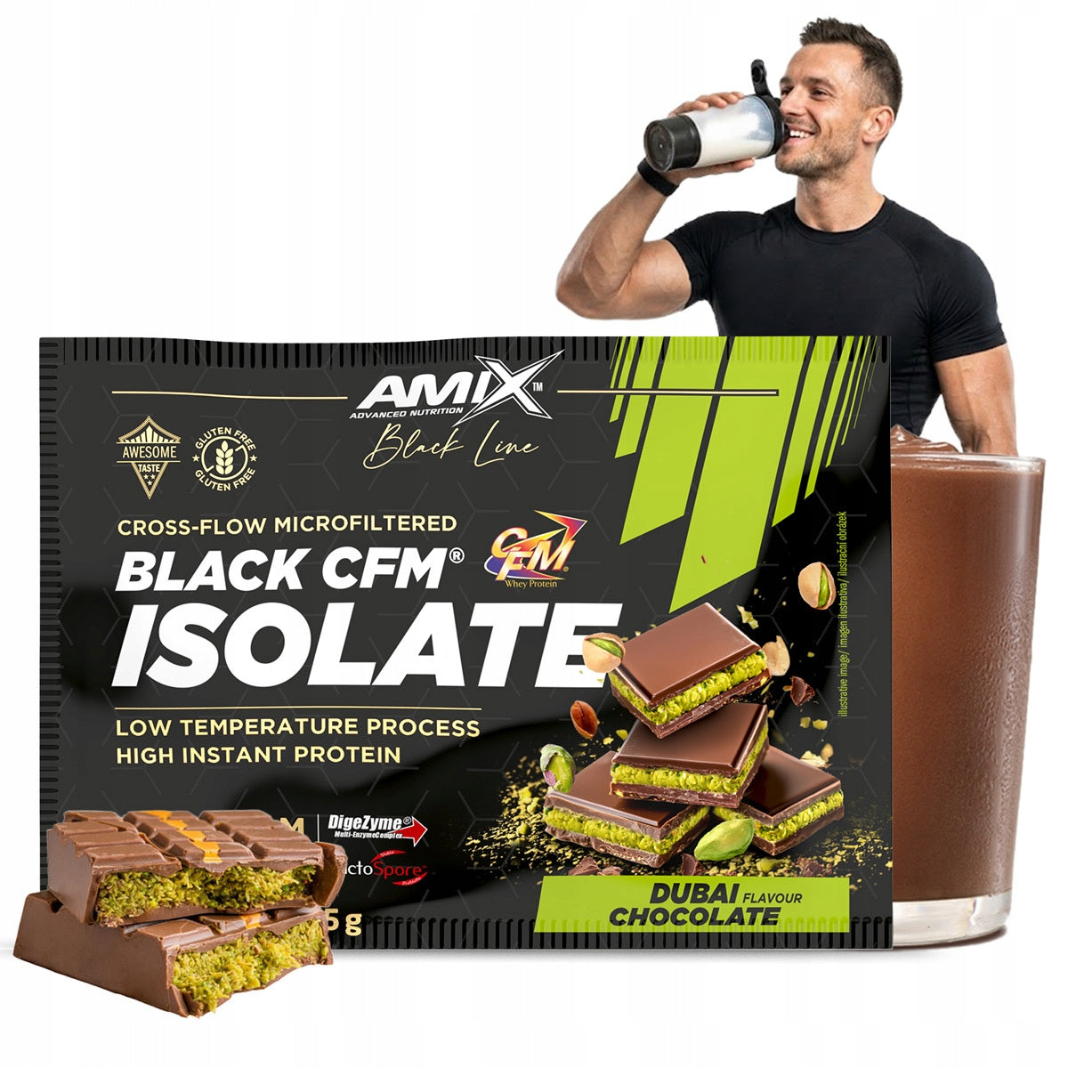 Whey Protein Isolate WPI CFM Sachet Dubai Chocolate Without Sugar Packaging status original