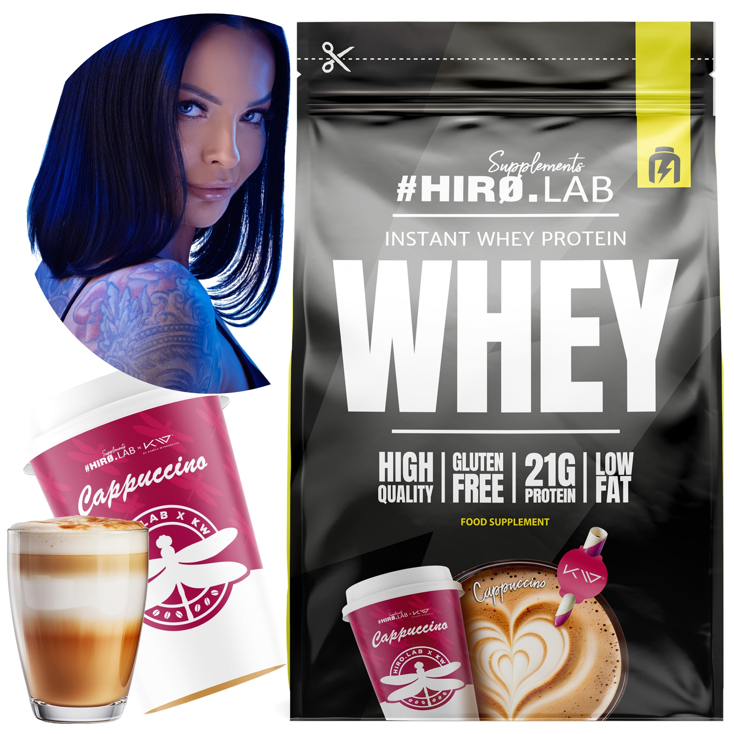 Whey Protein WPC HIRO.LAB 750g Cappuccino Conditioner Powder Coffee