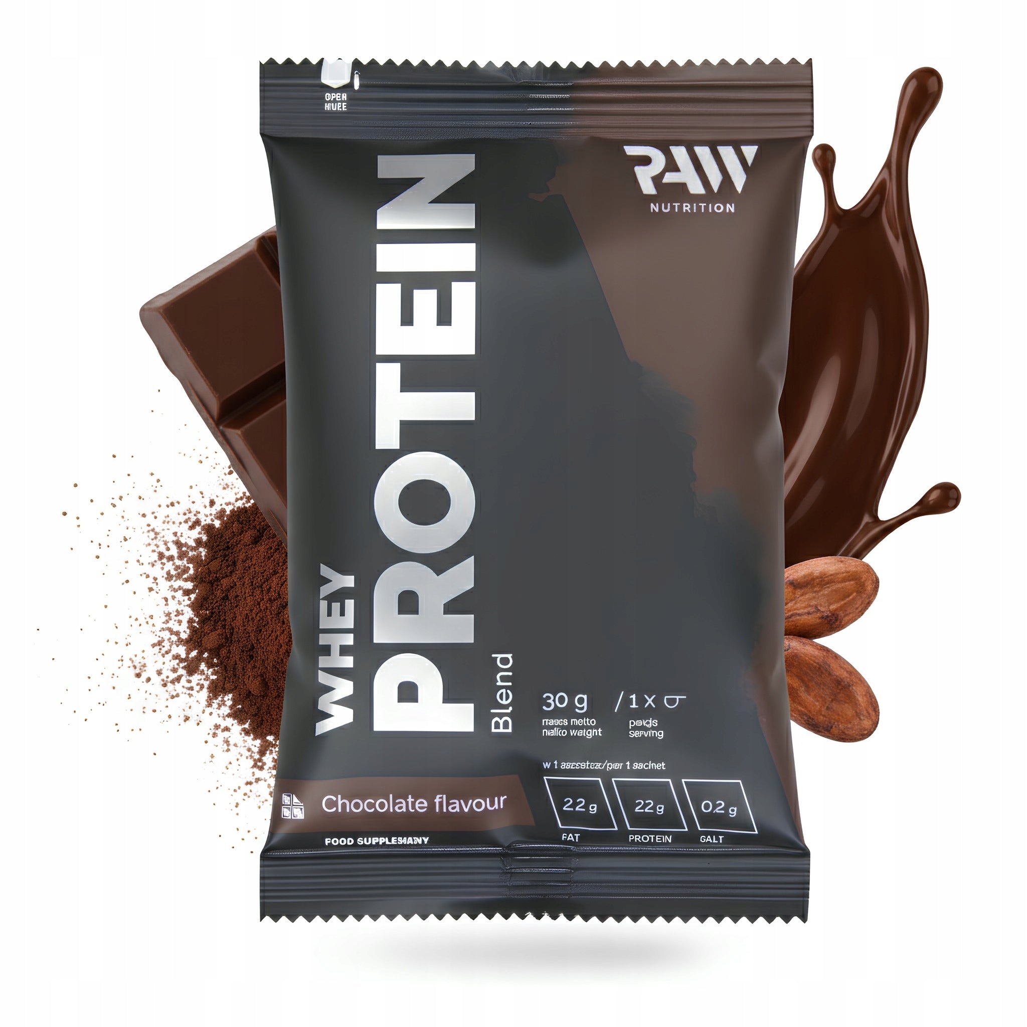 Whey protein RAW NUTRITION Whey protein supplement SAMPLE chocolate 30g