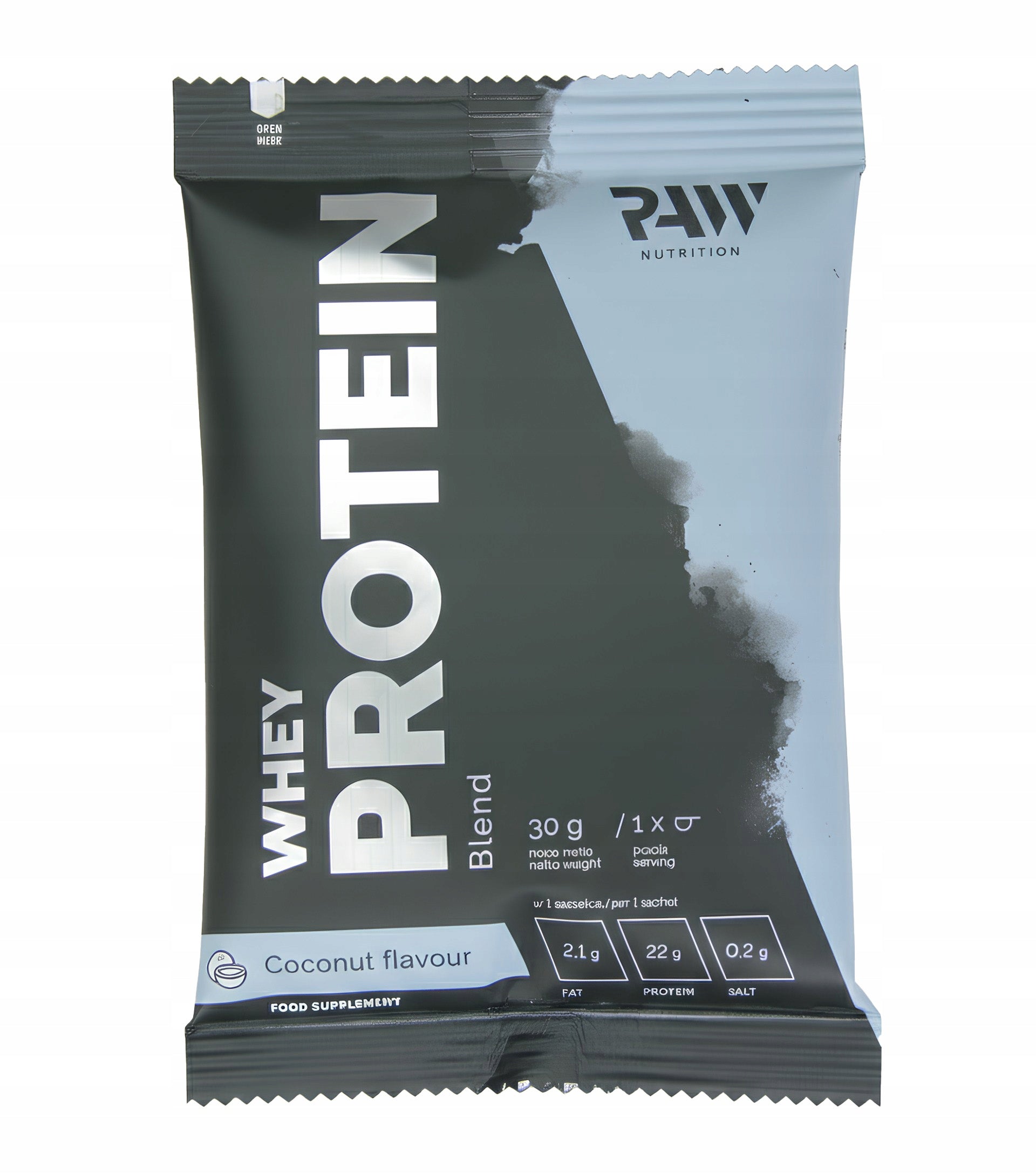 Whey protein RAW NUTRITION Whey protein supplement SAMPLE coconut 30g Expiration date at least 1 year from the date of purchase