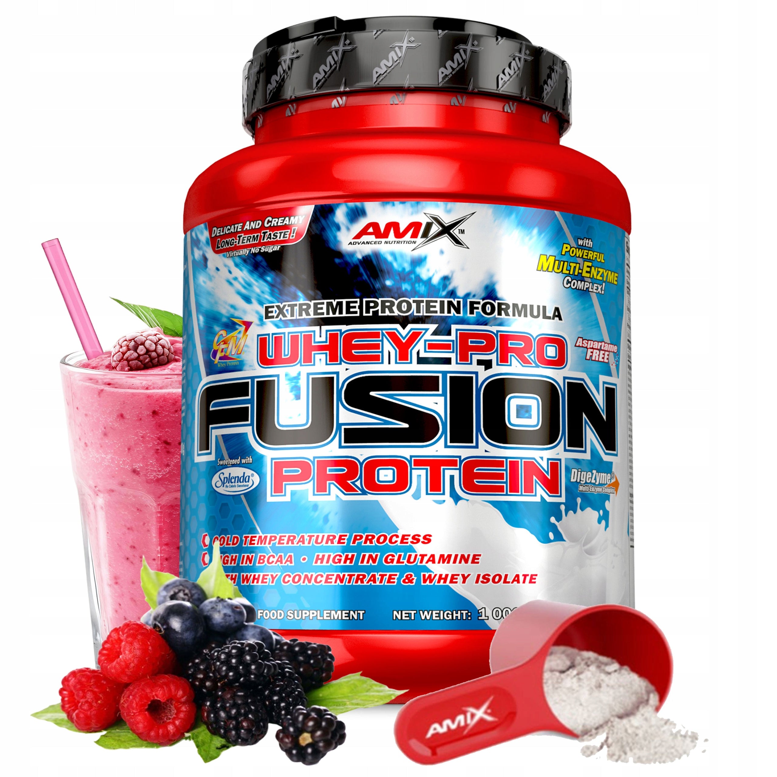 Whey protein WPC CFM concentrate isolate nutrient 1kg taste forest fruit