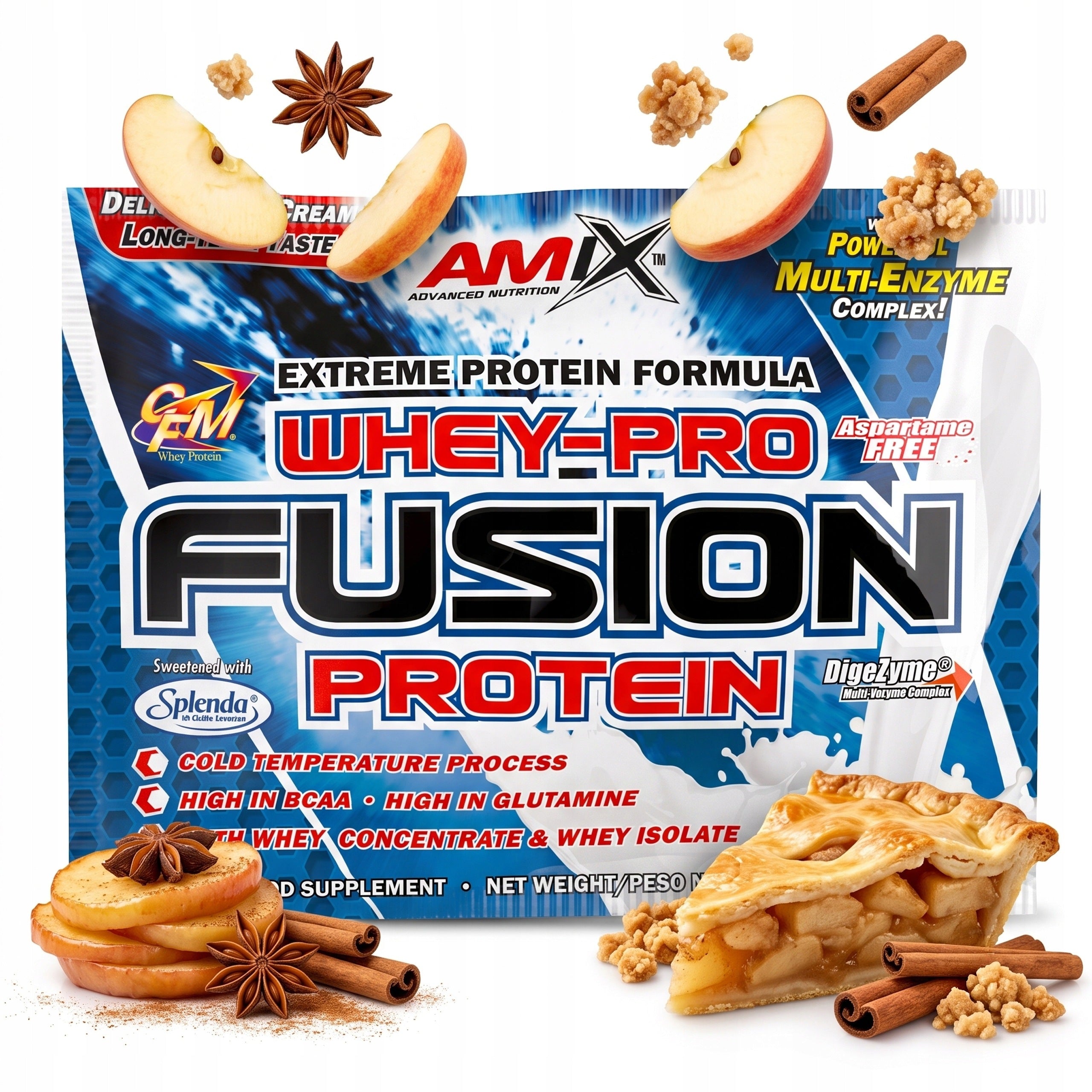 Whey protein WPC isolate CFM sachet 30 g apple cinnamon enzymes