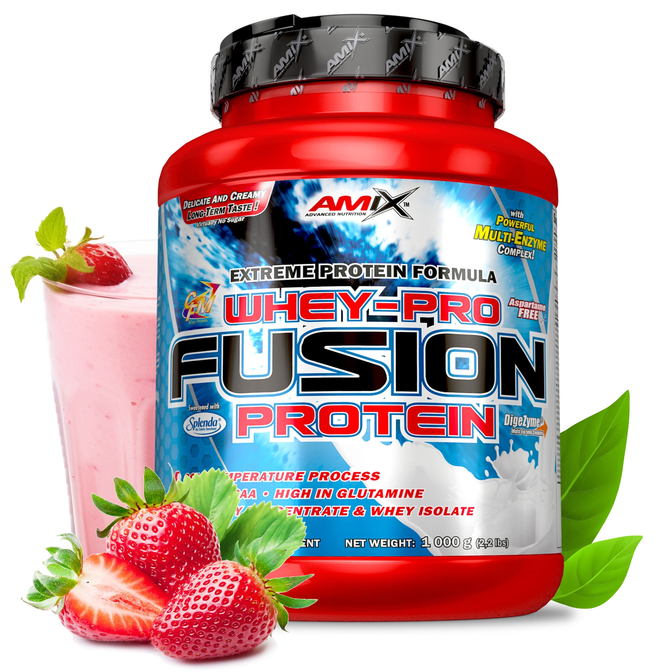 Whey protein WPC isolate protein supplement strawberry 1 kg enzymes