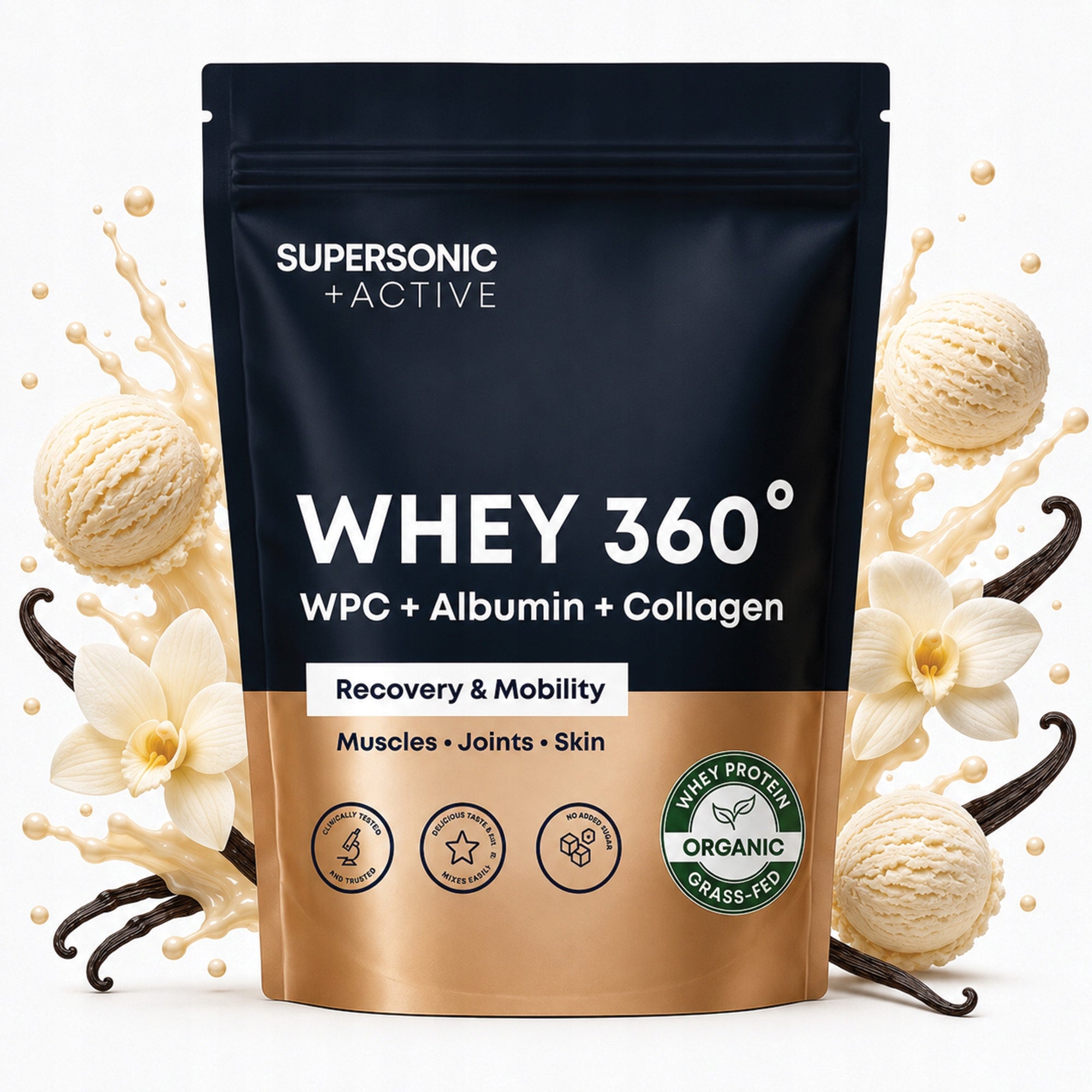 Whey protein WPC protein supplement vanilla without sugar grass-fed 500g