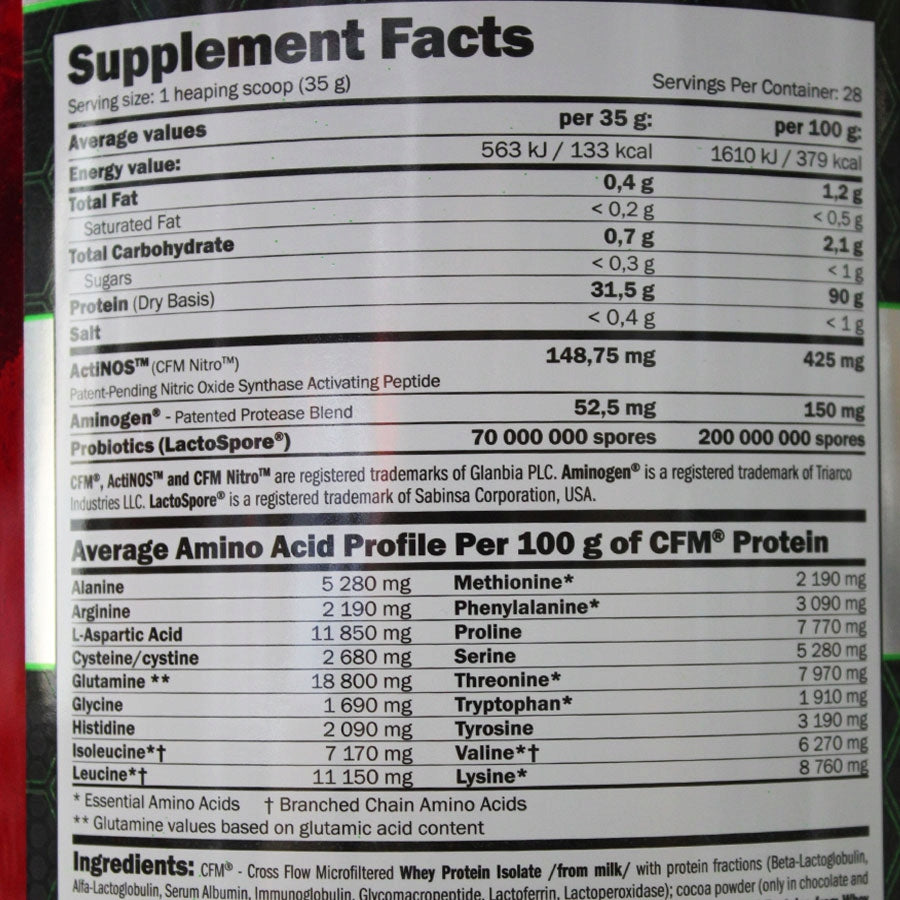 Whey protein isolate WPI 90g protein supplement CFM 2kg probiotics Packaging status original