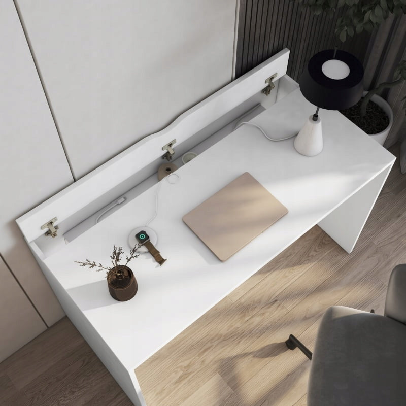 White Computer Desk with Storage for Office Modern - Nevy 140x60 cm Brand no brand