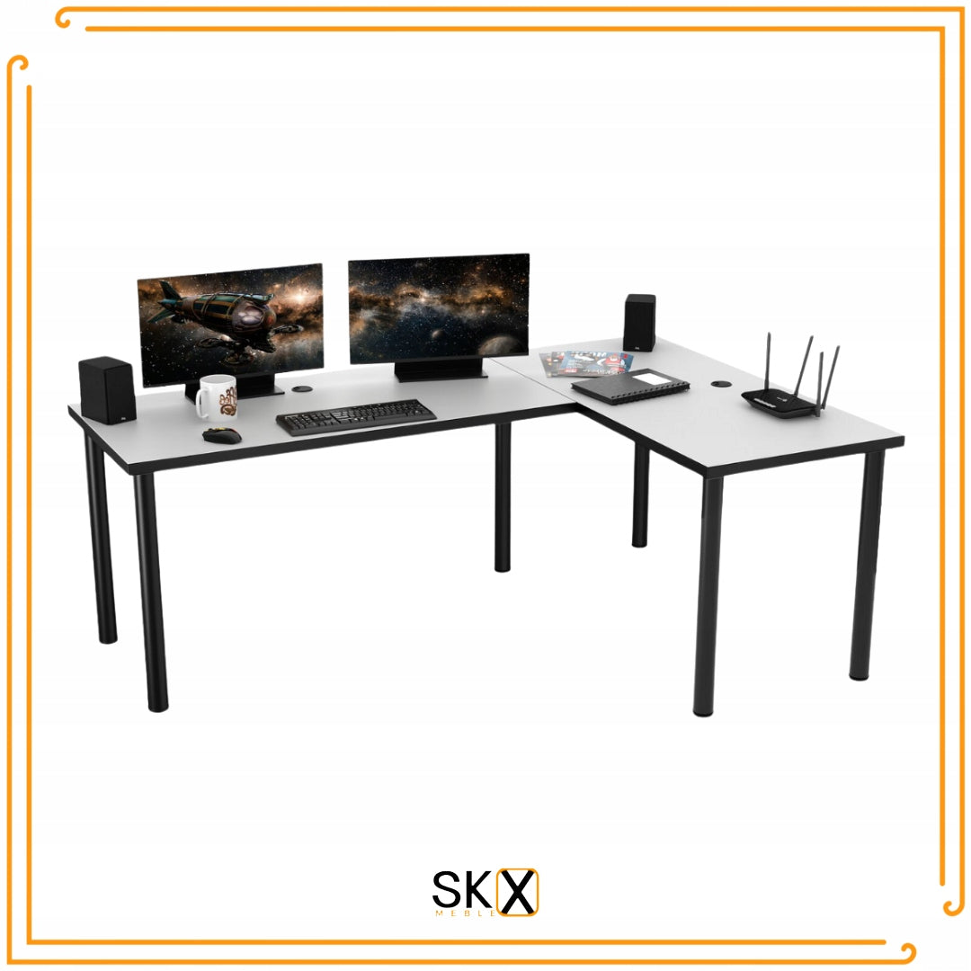 White Corner Office Computer Desk Furniture depth 135 cm