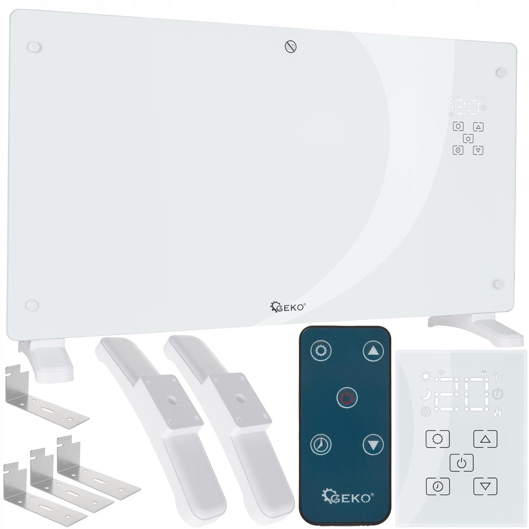 White Glass Convector Heater with LCD, Remote Control