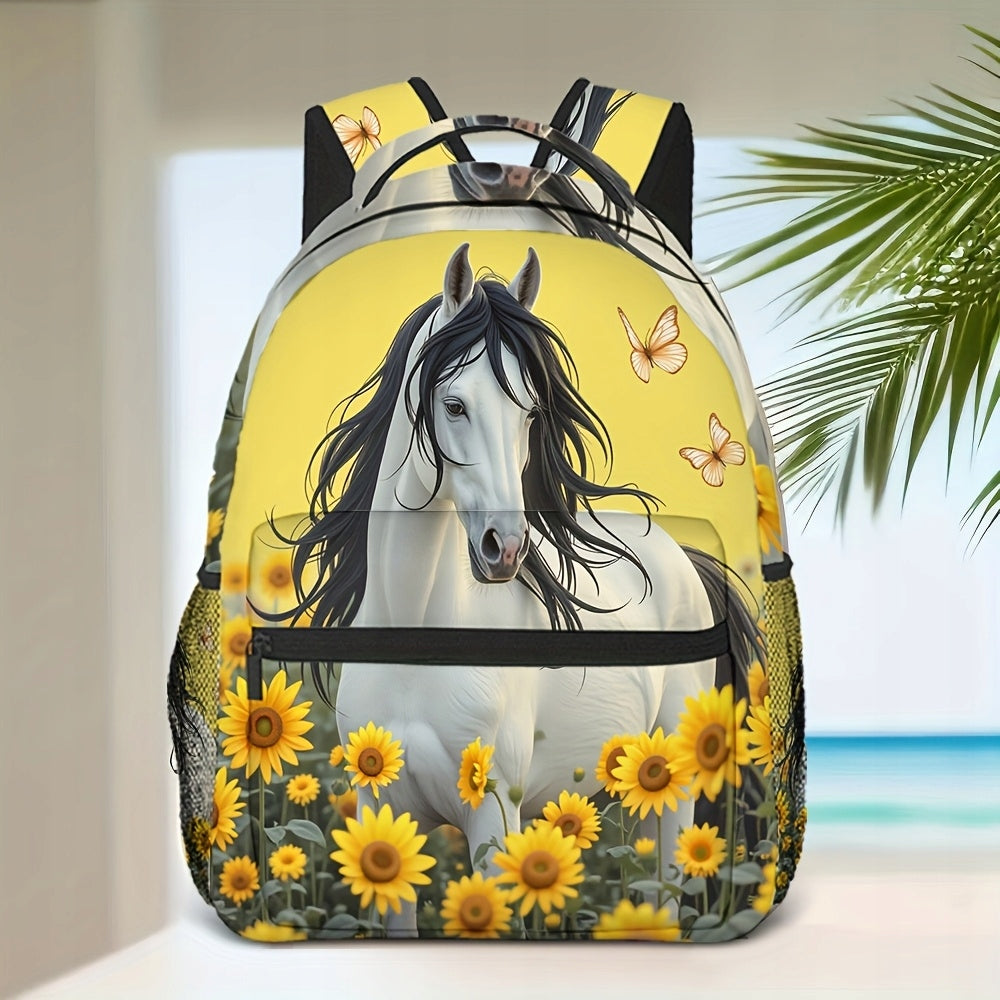 White Horse Sunflower Backpack for School and Work Essentials