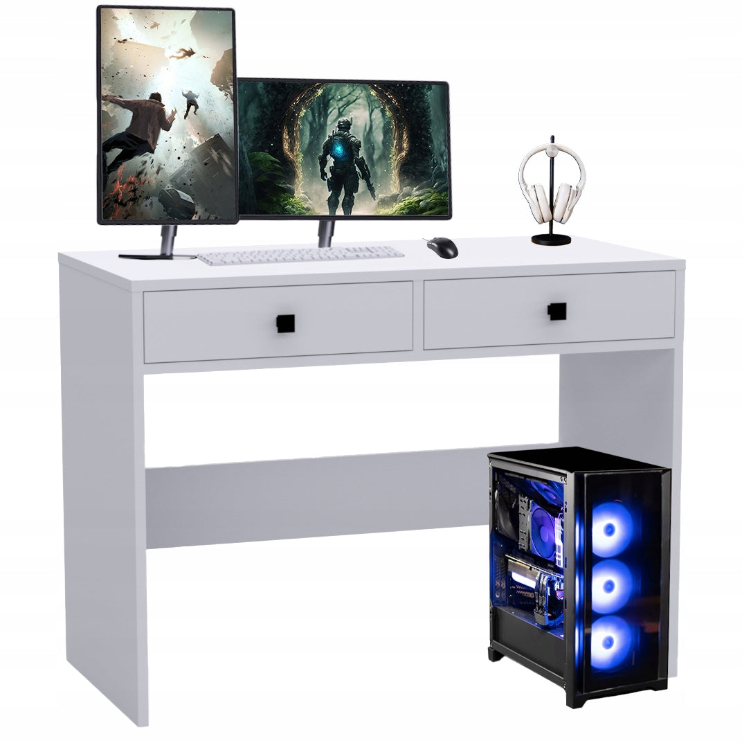 White School Desk with Drawers Gaming Computer Dressing Table 100x50x78