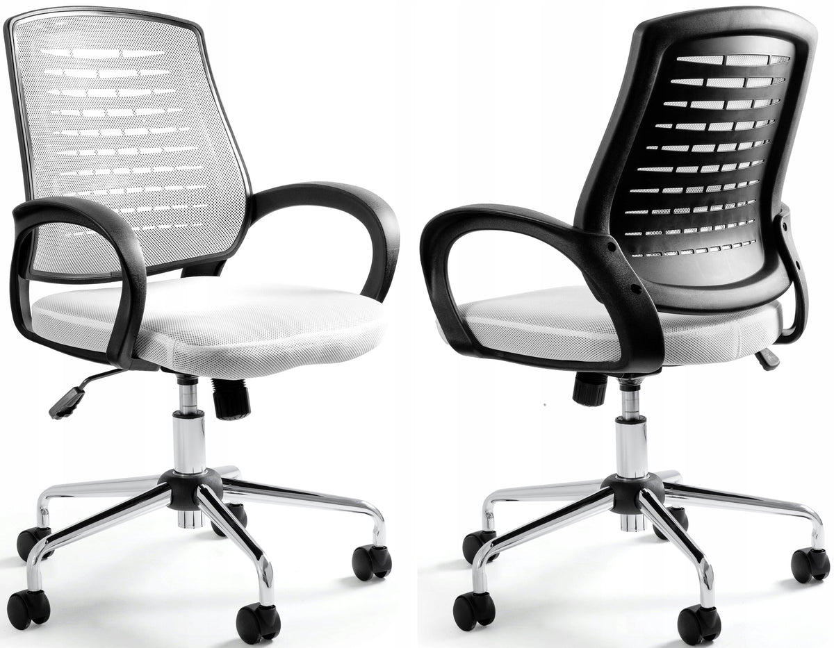 White Swivel Office Chair with Mesh and Fabric Work Chair 130kg Packaging status original