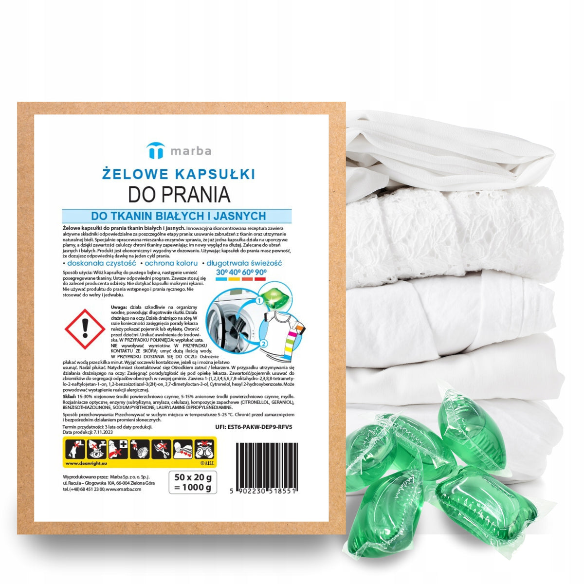 White Washing Capsules 50 Pieces for Light Fabrics ECO PACKAGING