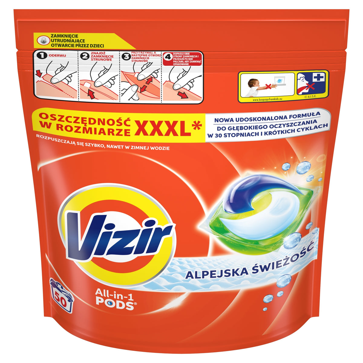 White Washing Capsules VIZIR All In 1 Pods Alpine Freshness 50 pcs.
