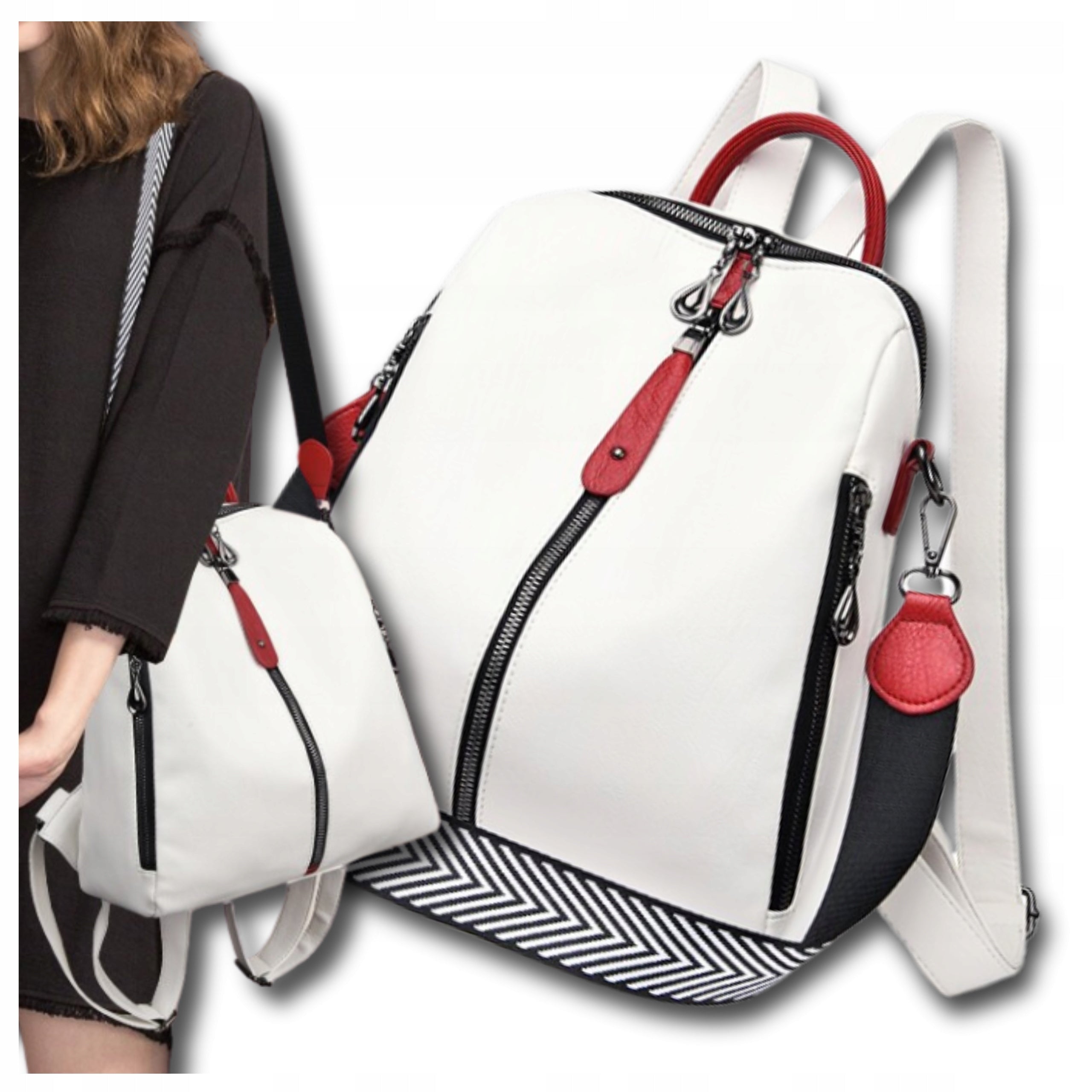 White Waterproof Women's Leather Backpack Spacious 2in1 Schools Work City Brand EdiBazzar