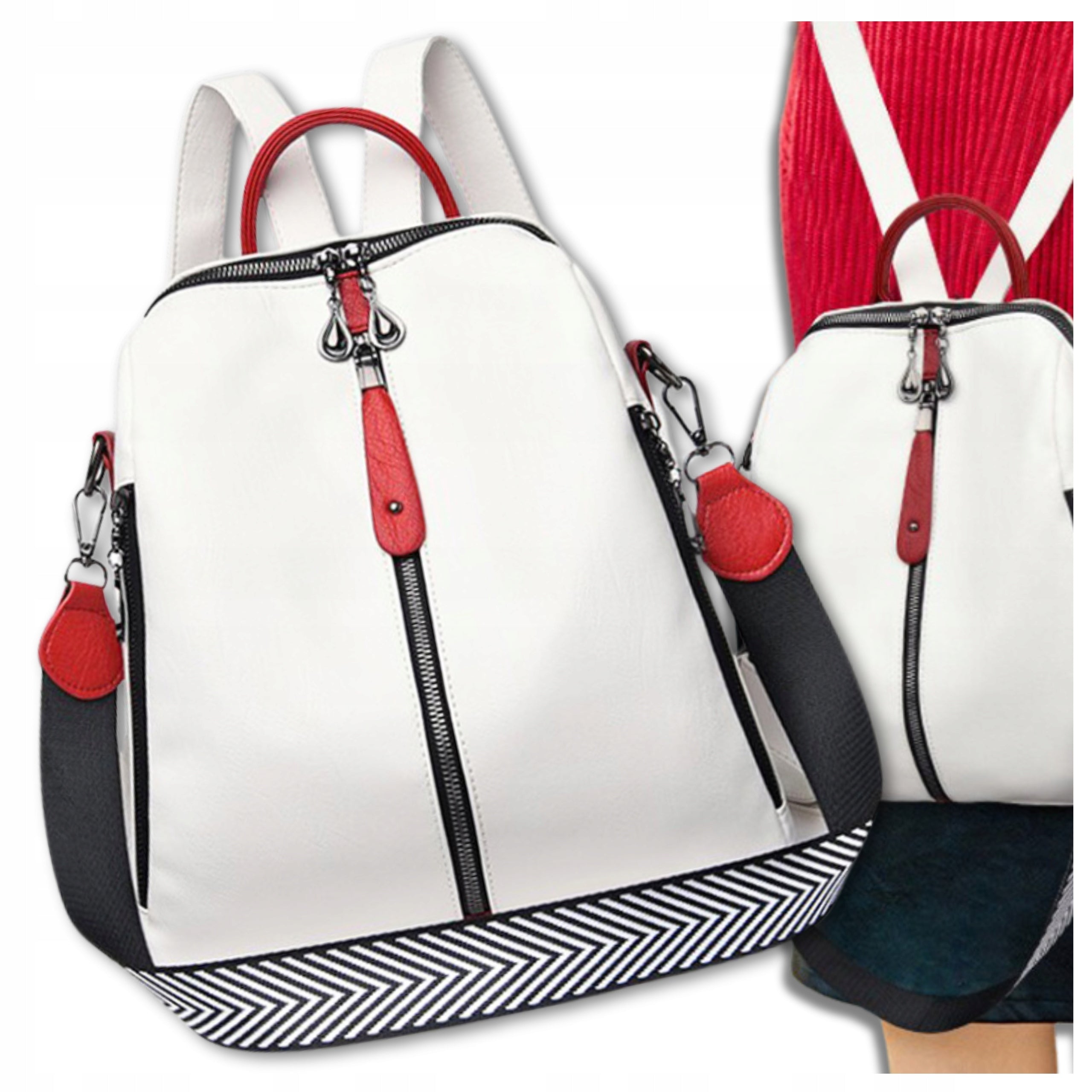 White Waterproof Women's Leather Backpack Spacious 2in1 Schools Work City Packaging status original