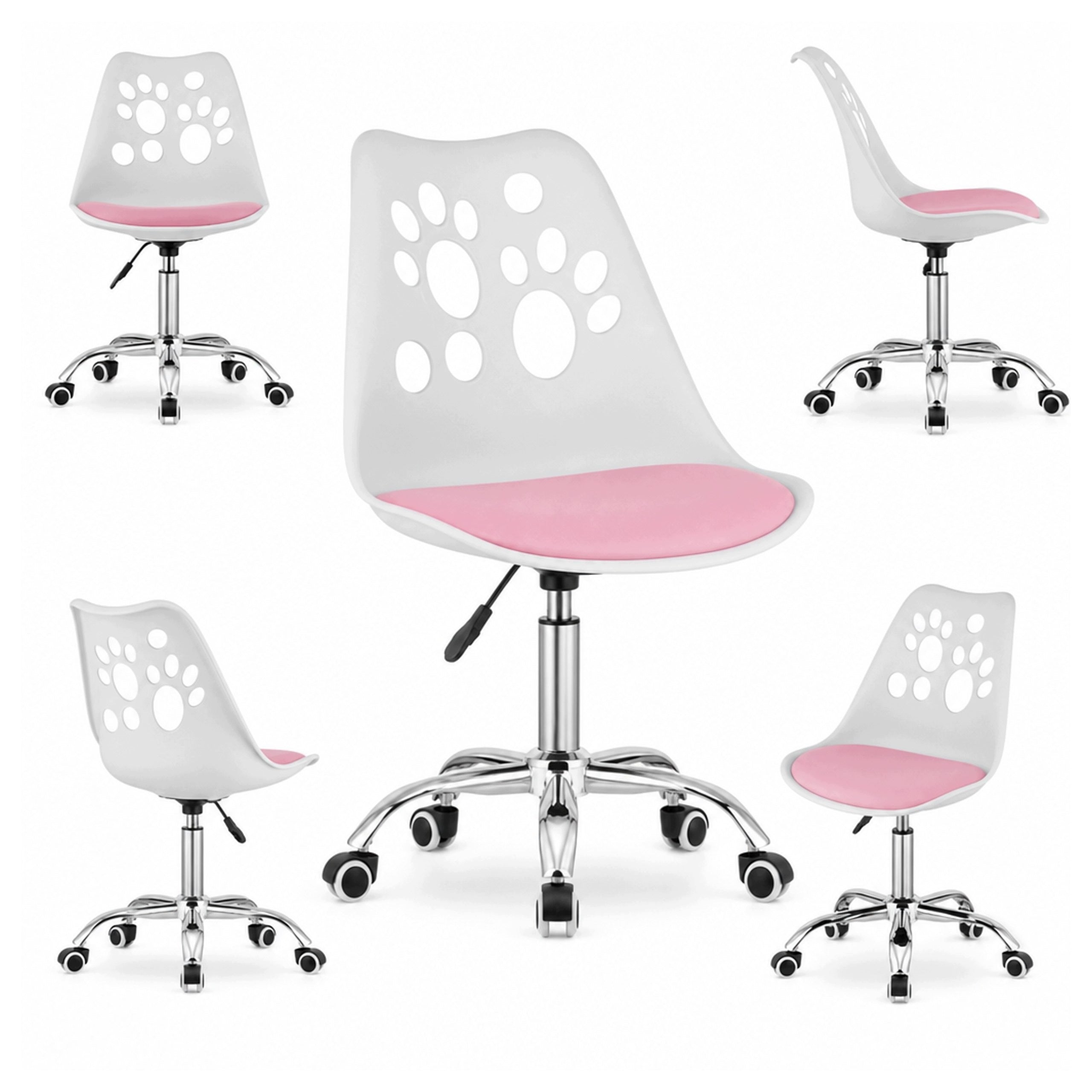White and Pink Eco Leather Swivel Chair, Chrome Base, Comfortable