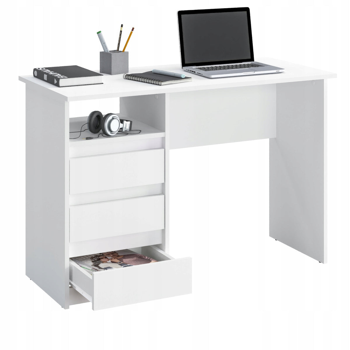White computer desk with drawers 110 cm – KOMTO EAN (GTIN) 4745090670059