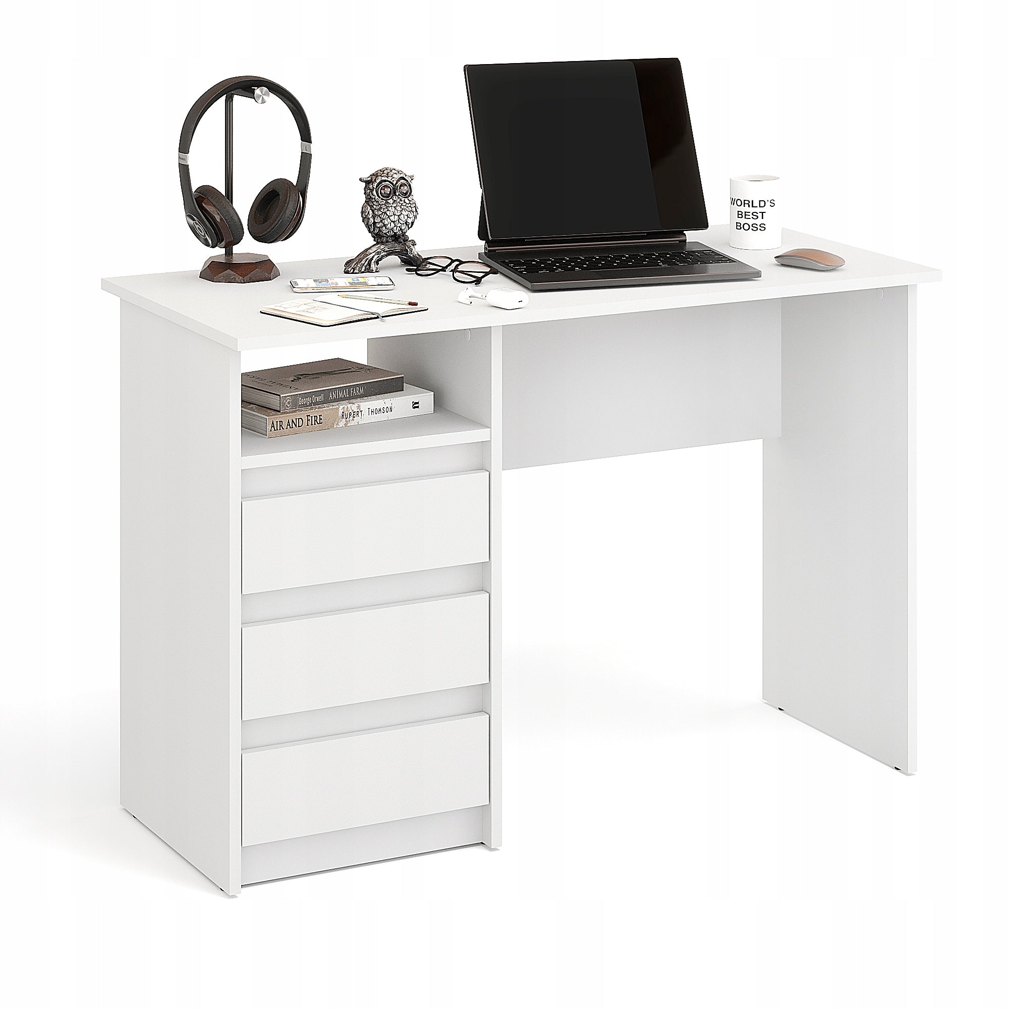 White computer desk with drawers 110 cm – KOMTO Manufacturer code p-186-288