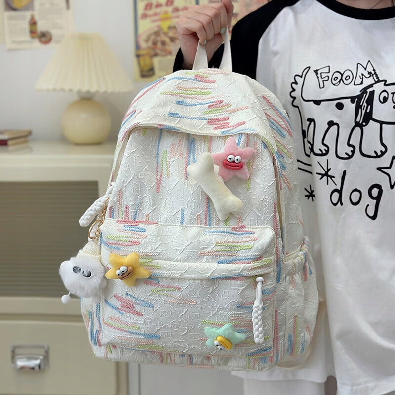 White cute large capacity backpack for female students with pendant Manufacturer code JD_YQQ_9358
