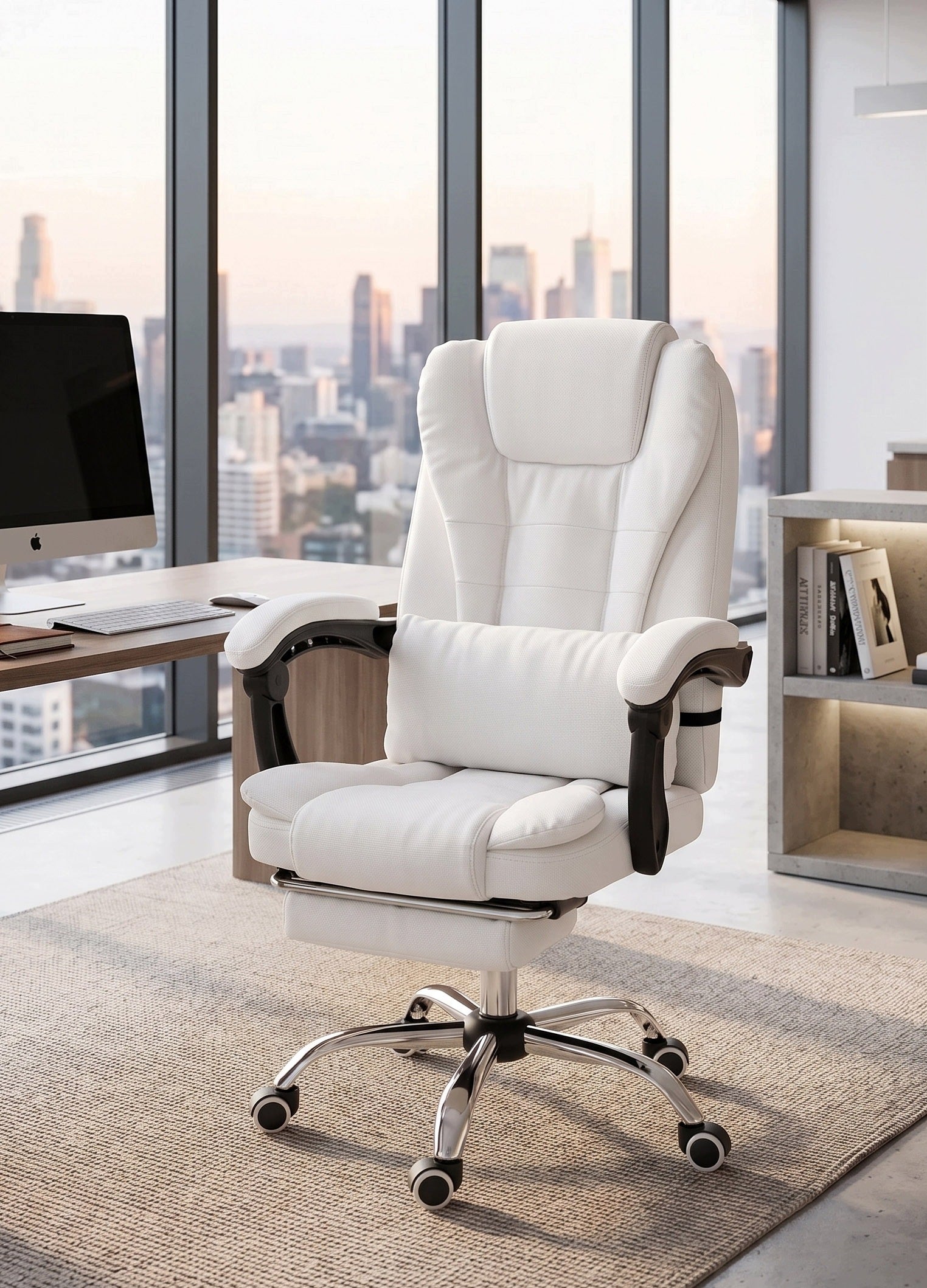 White material comfortable office chair with footrest and cushion NBR002-HT Medical device no
