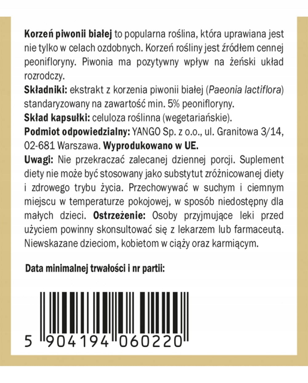 White peony root - 5% peoniflorin - Yango Volume 200 ml