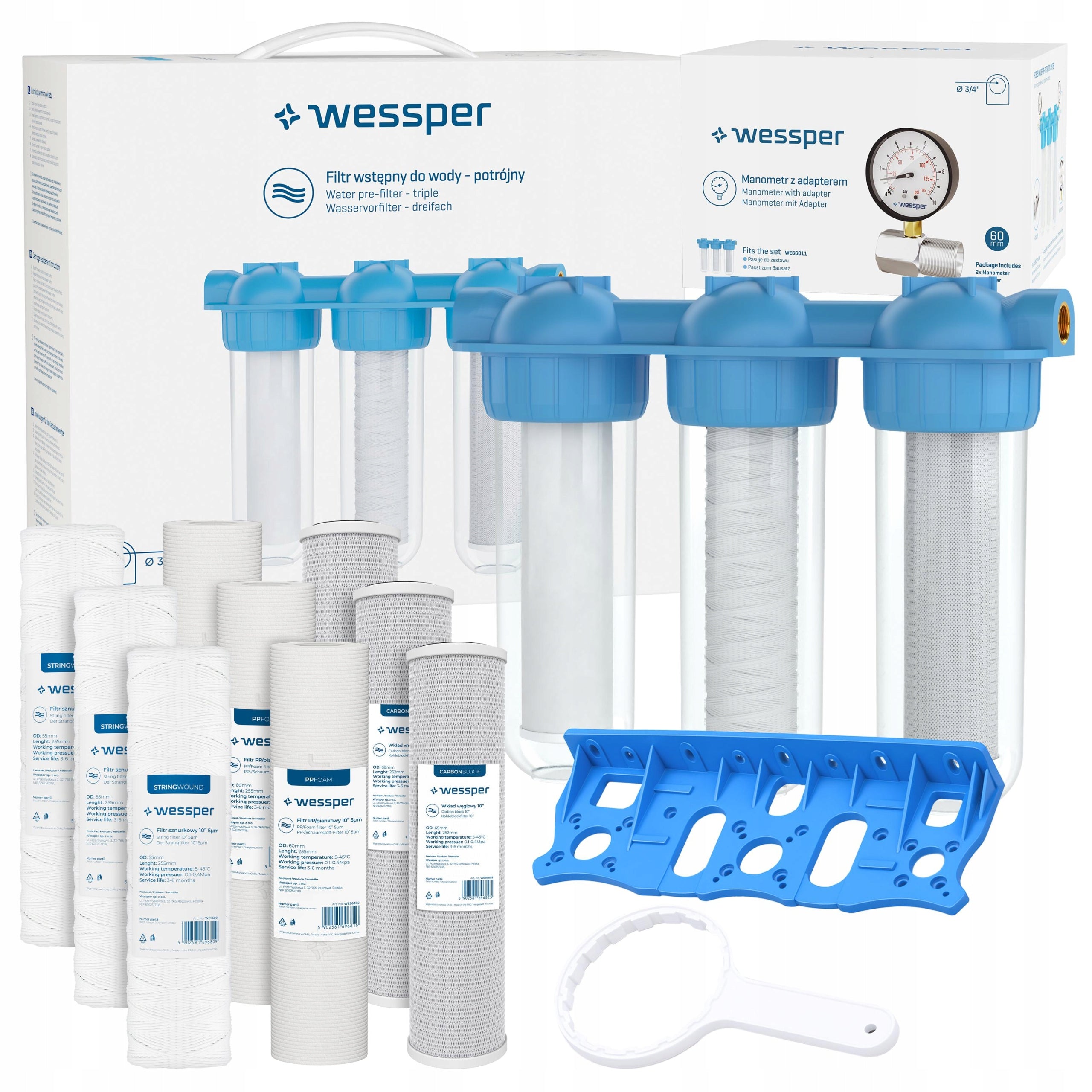 Whole House Water Filter Softener 3 Stage 3/4" Flow + 12x Cartridge