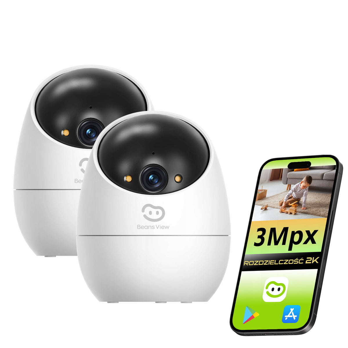 WiFi Camera Kit Rotating Indoor Nanny Home 3 Mpx Tracking BeansView