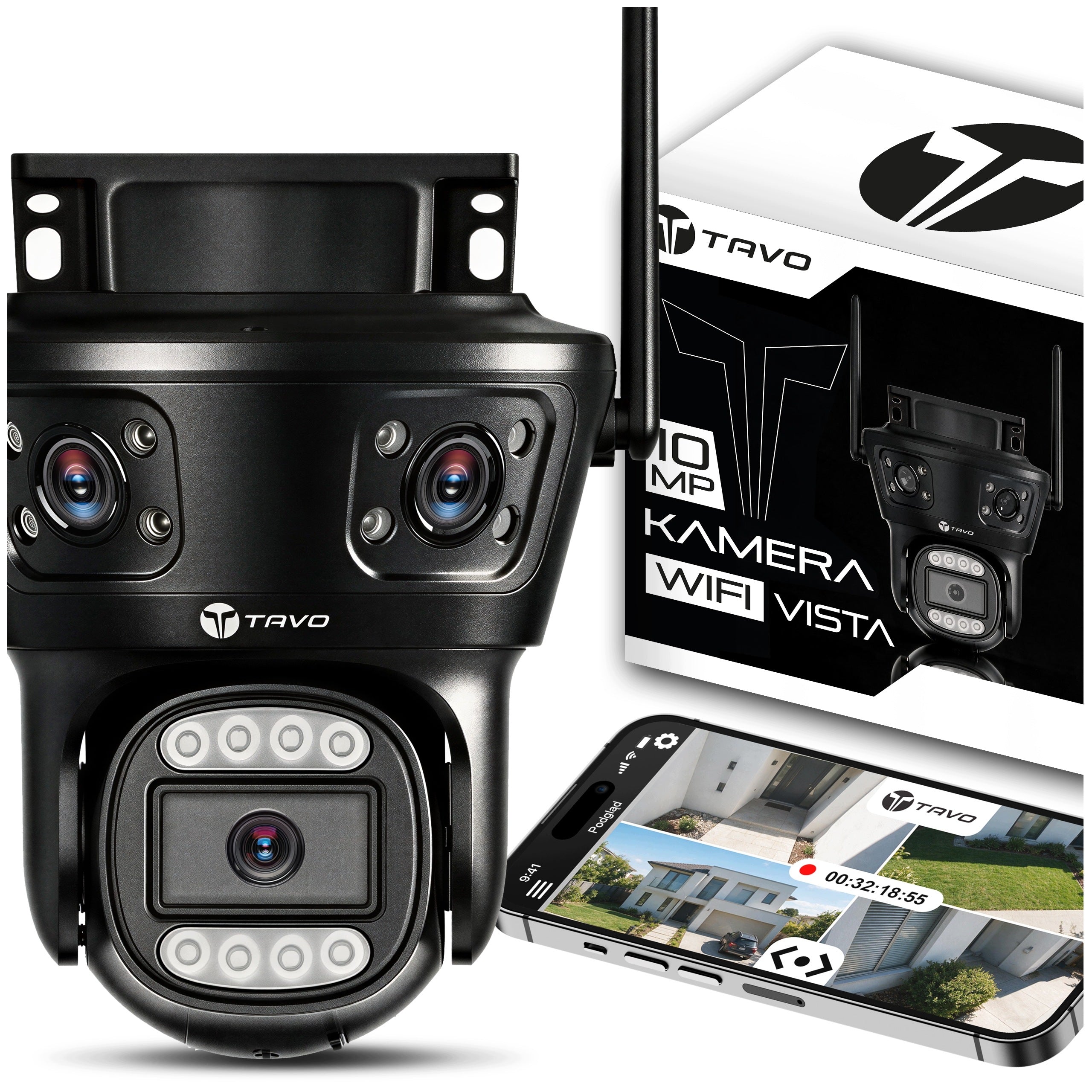 WiFi Camera Outdoor Rotating 10 MPx Triple Alarm Zoom Detection