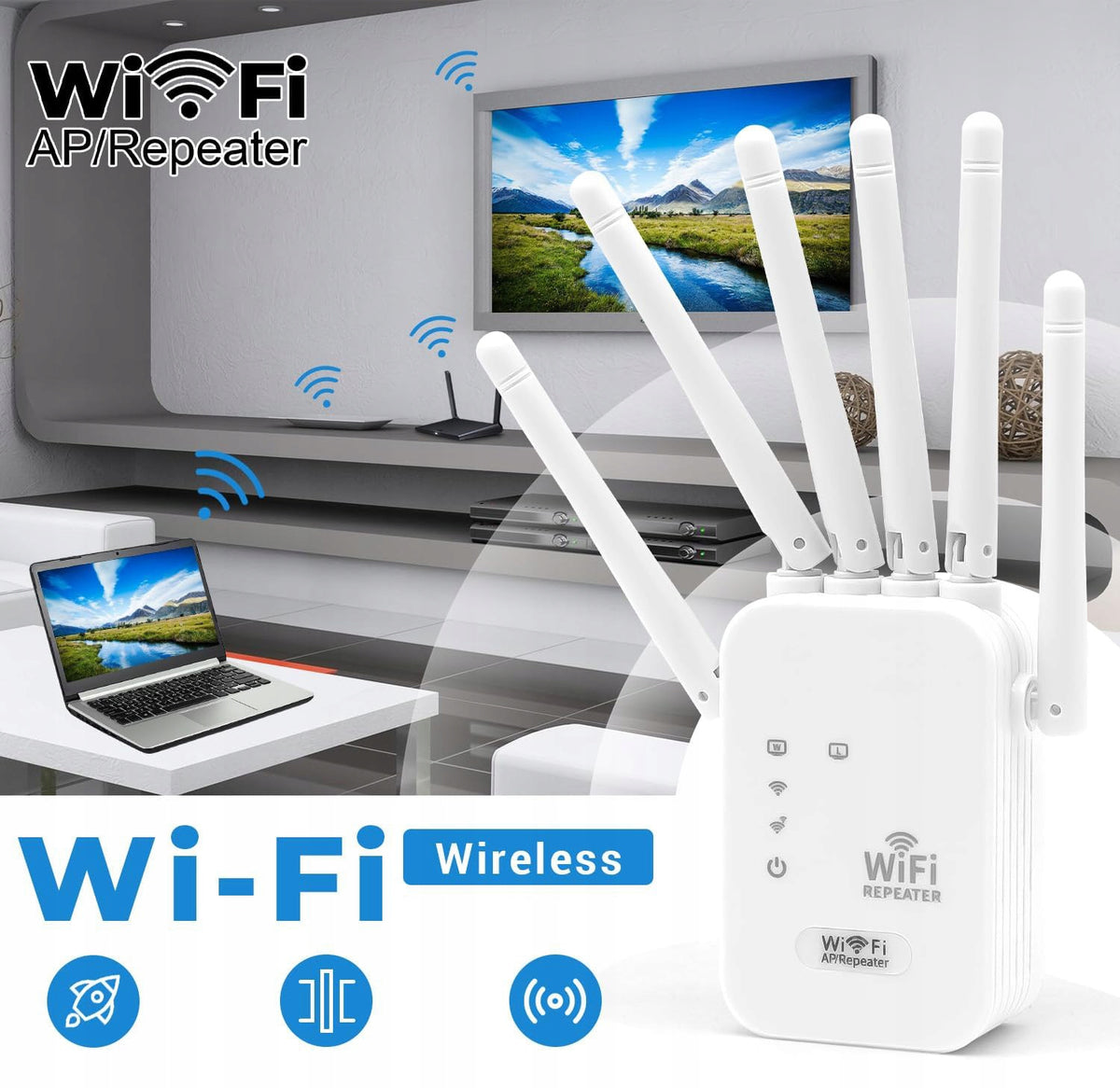 WiFi Signal Amplifier With 6 Antennas, Ethernet Port, WLAN Signal Amplifier Packaging status original