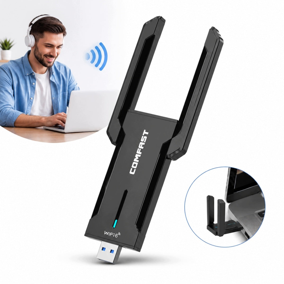 WiFi TO USB NETWORK ADAPTER WITH 5400Mbps ANTENNAS 5GHz three-band