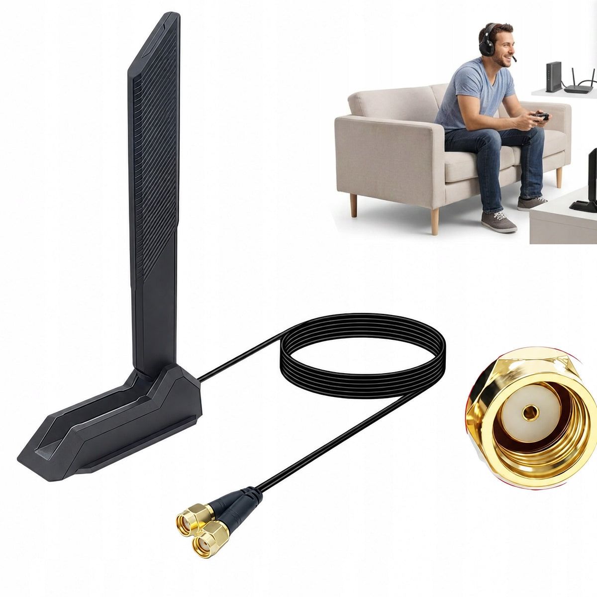 WiFi antenna with SMA connector – 2.4G/5G/6G, 9dBi, external