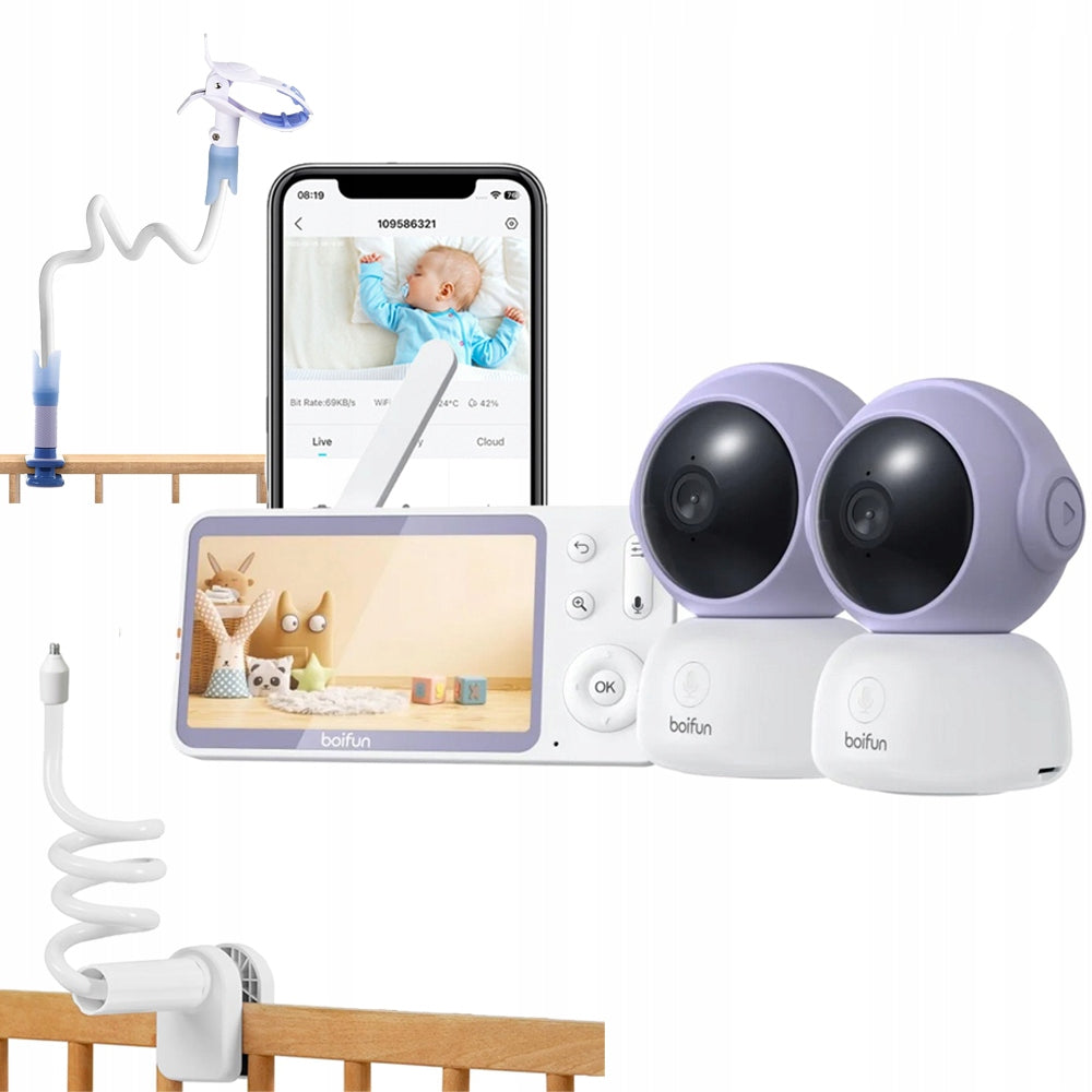 WiFi baby monitor with 2 cameras and audio function, rotation function