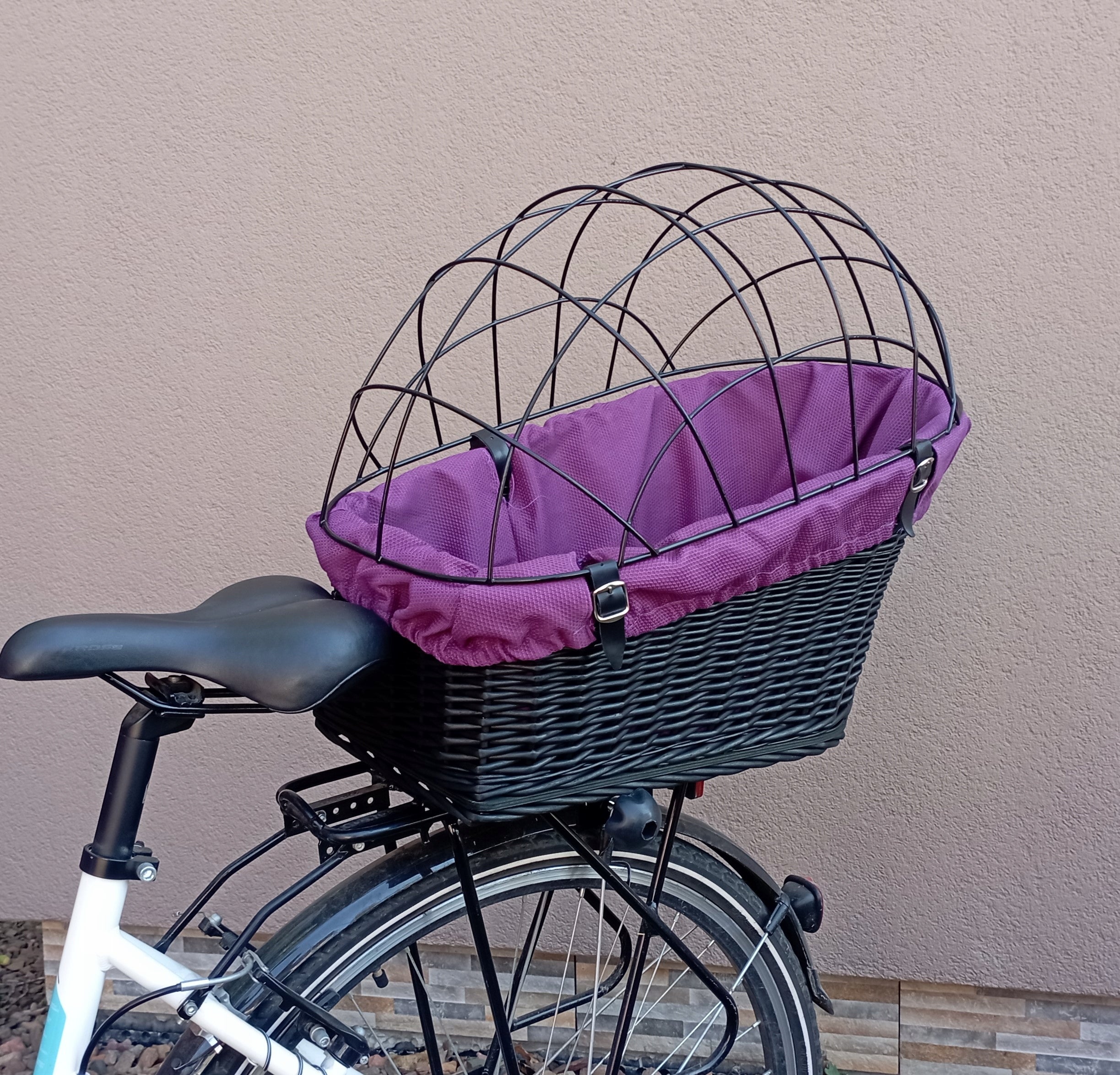 Wicker transporter for bike basket for TRUNK +Cover + Cushion Size L